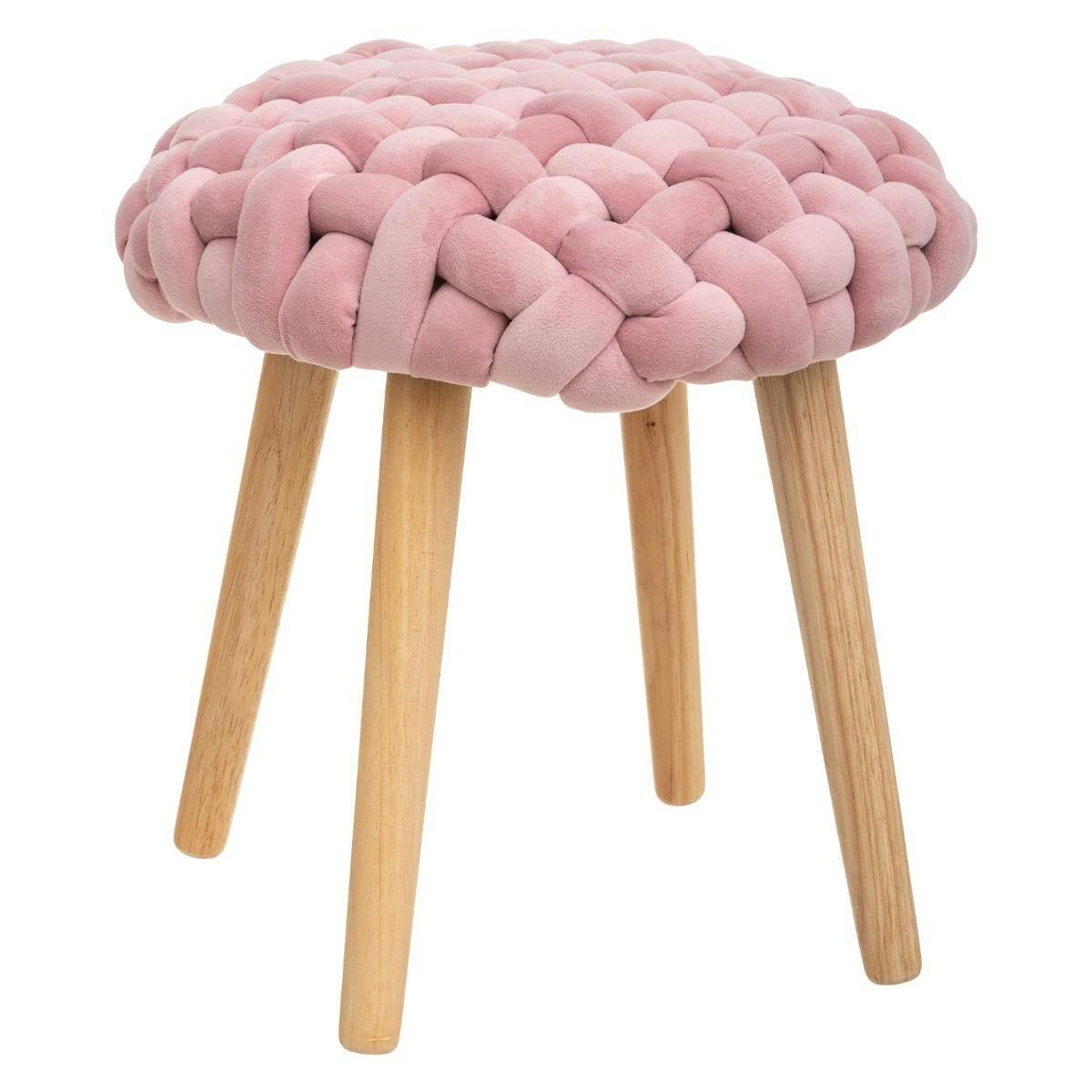 Tabouret rond avec assise en tricot couleur vieux rose