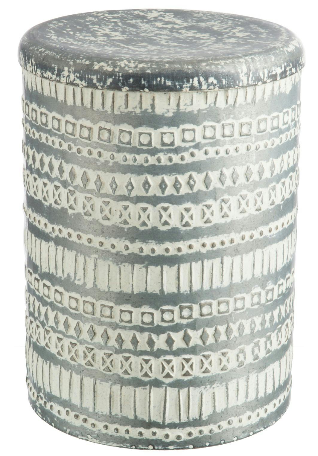 Tabouret rond en métal, motifs géométriques blancs et gris H41cm