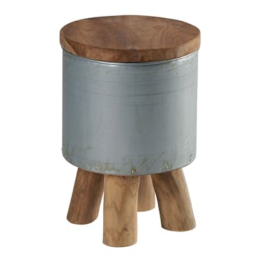 Tabouret rond en teck massif naturel et zinc D31xH45,5cm TOWN