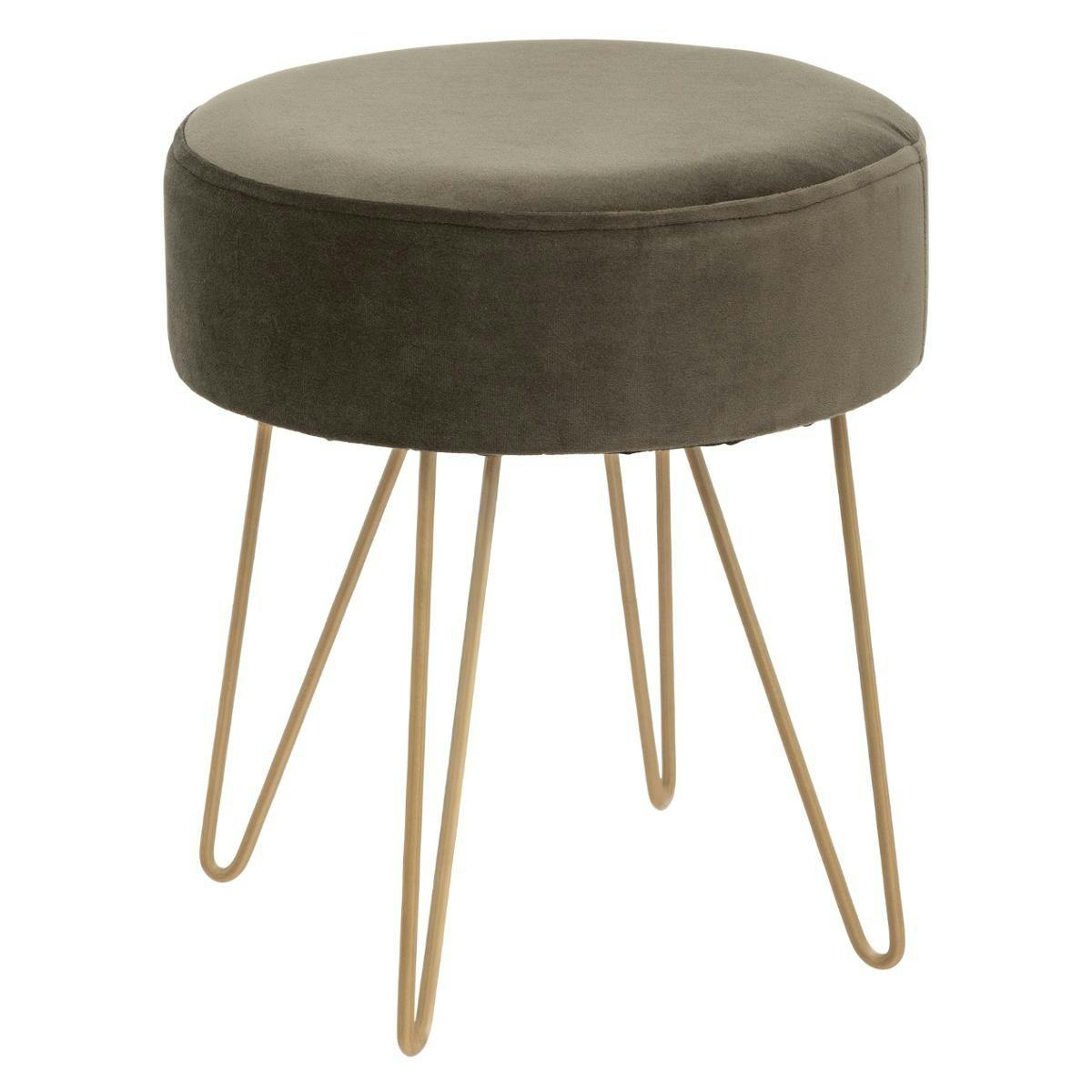 Tabouret rond en velours vert kaki