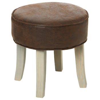 Tabouret rond microfibres marron vieilli 35x35