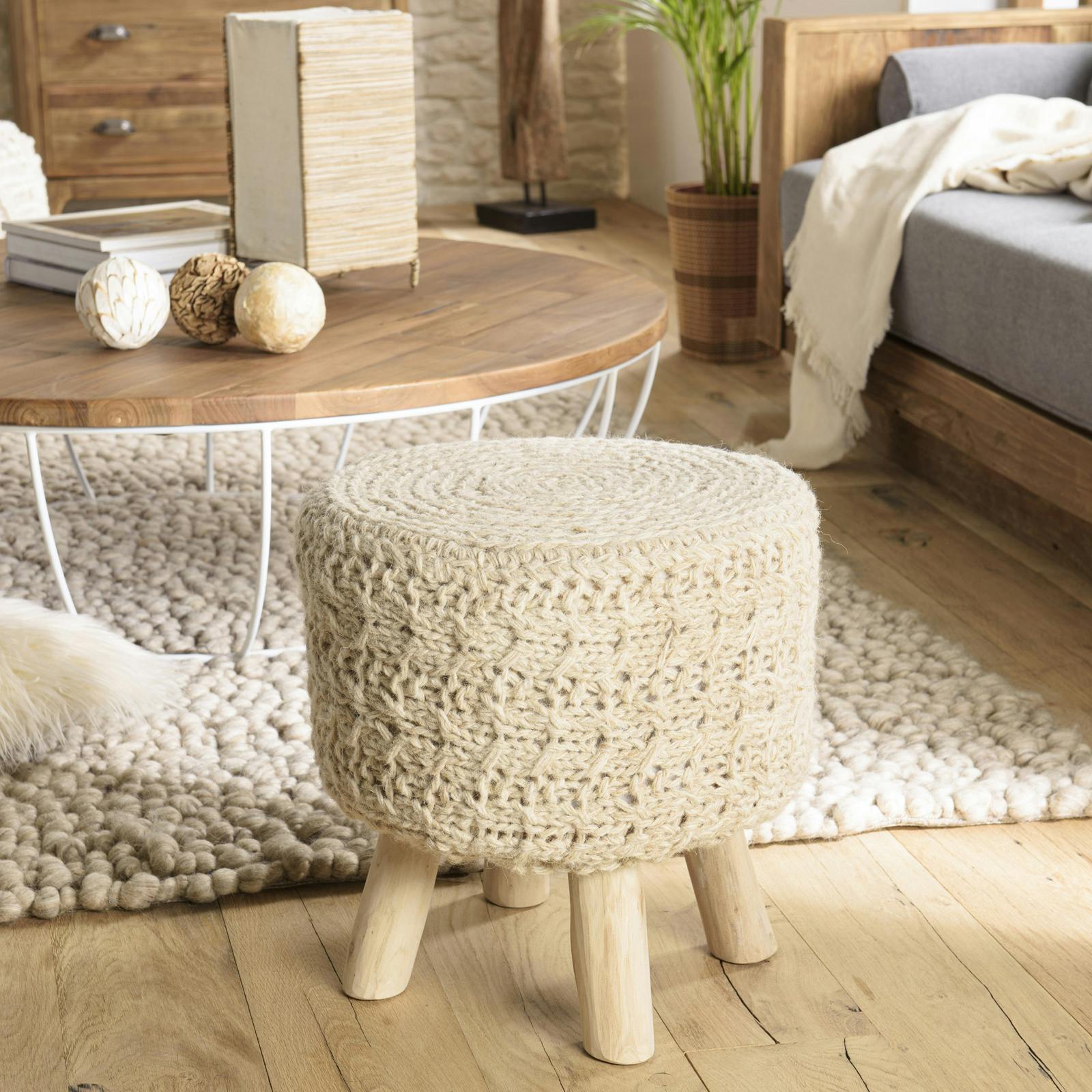 Tabouret rond tissu bohème TIM