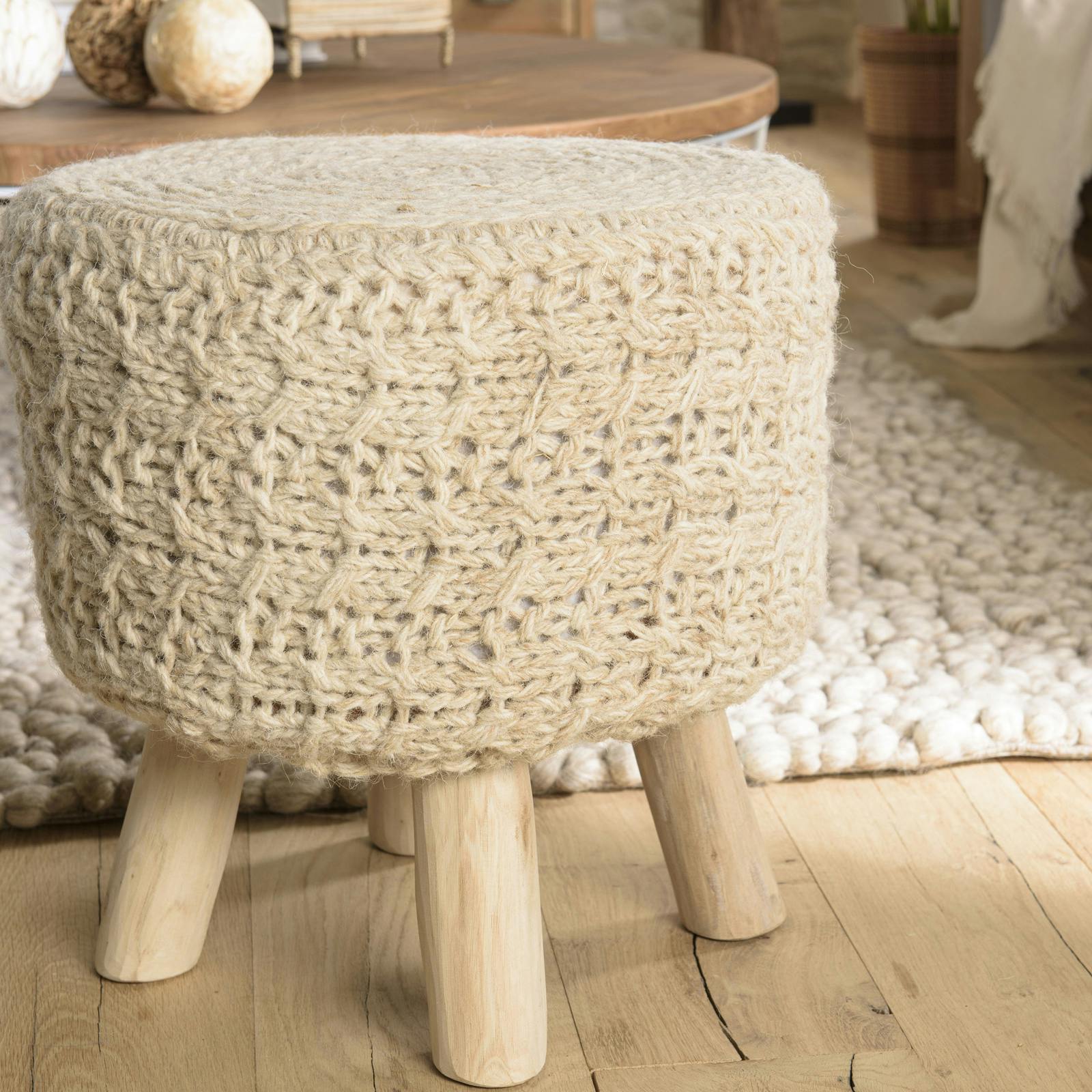 Tabouret rond tissu bohème TIM