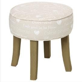 Tabouret rond tissu imprimé Love lin pieds bois 35x35