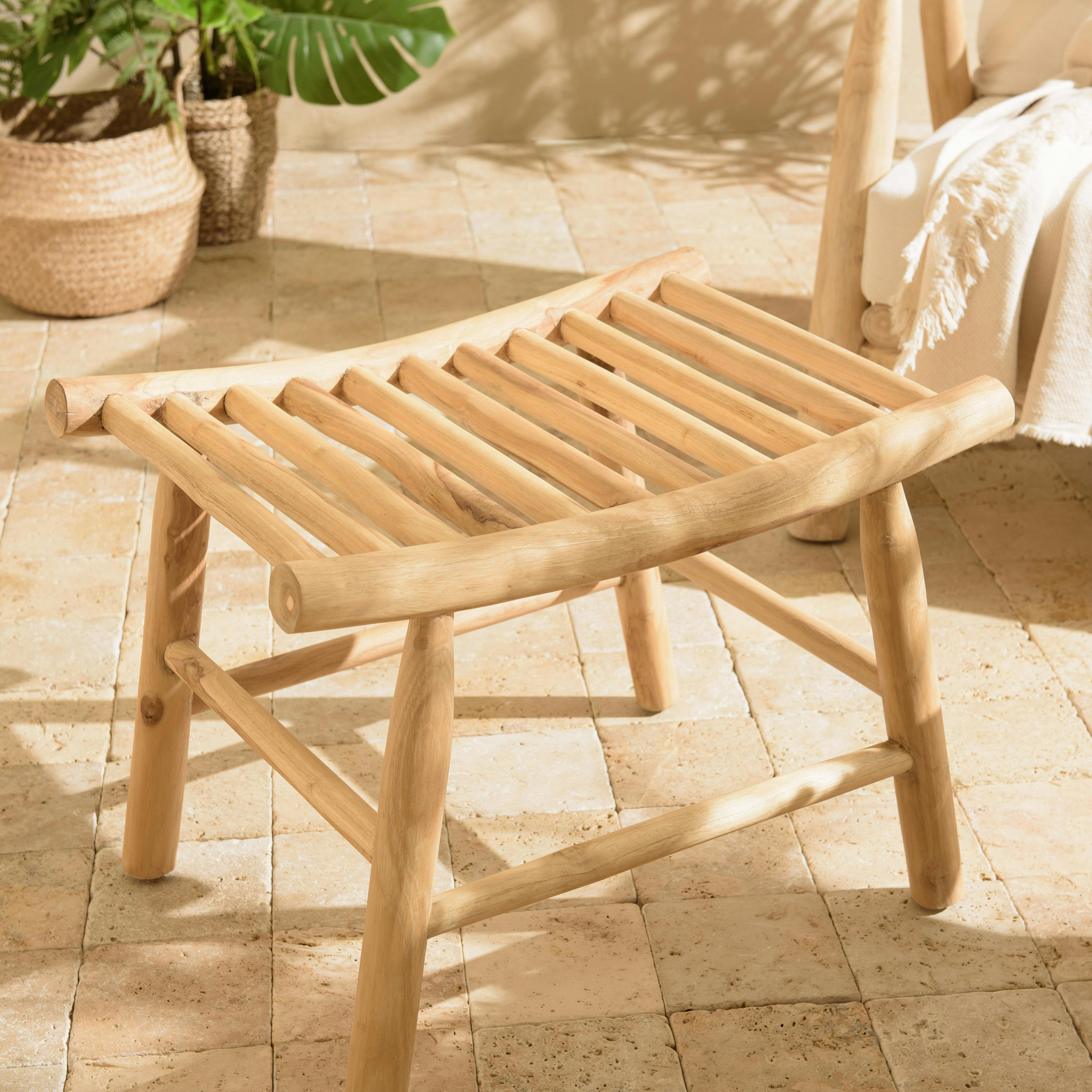 Tabouret rondins de teck naturel assise ajourée MANAK