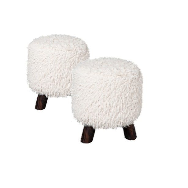 Tabourets bas x2 PASTEL fourrure BIQUETTE crème