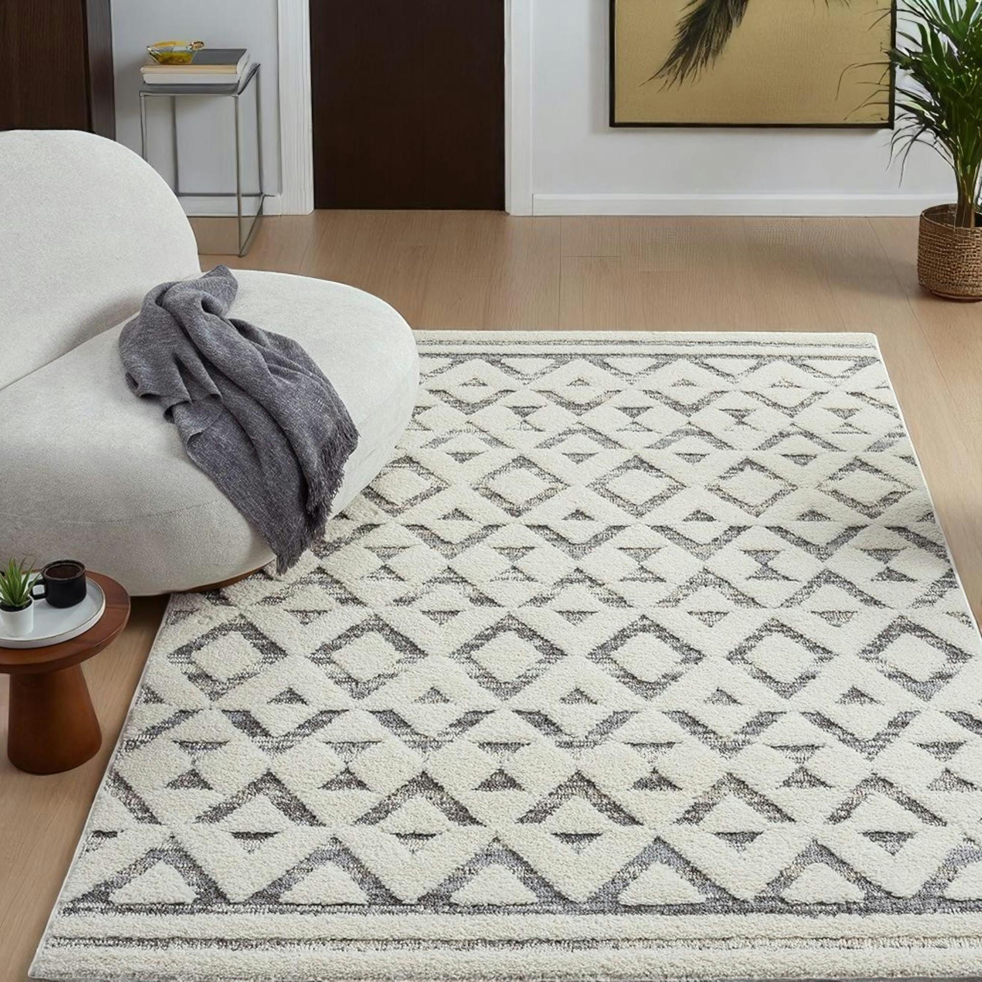 Tapis de salon crème et gris – motif géométrique, 160x230 cm ISTANBUL