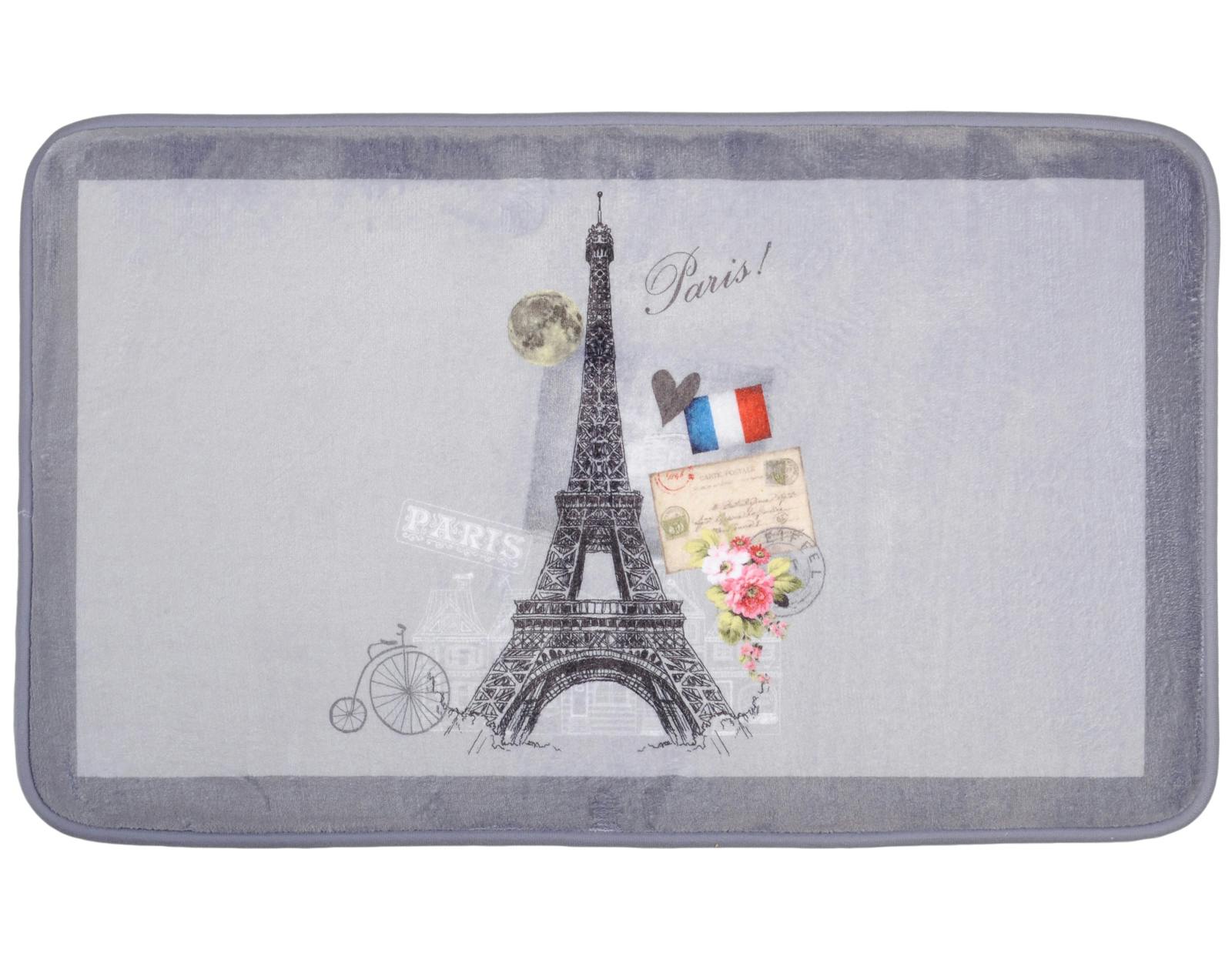 Tapis de sol gris touché doux décor Tour Eiffel romantique 45x75cm METROPOLE