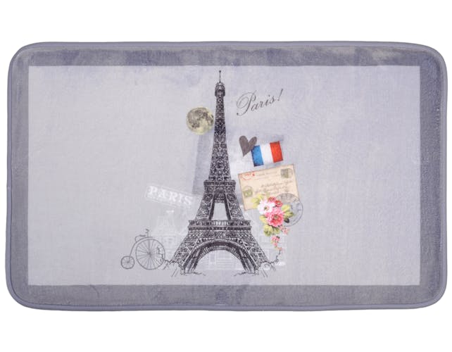 Tapis de sol gris touché doux décor Tour Eiffel romantique 45x75cm METROPOLE