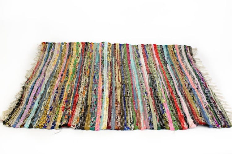 Tapis de sol tissé bayadère franges multicolore 60x90cm