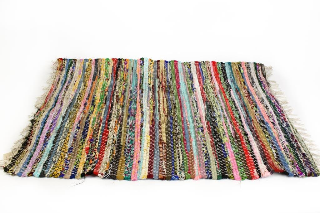 Tapis de sol tissé multicolore bayadère franges 120x180cm