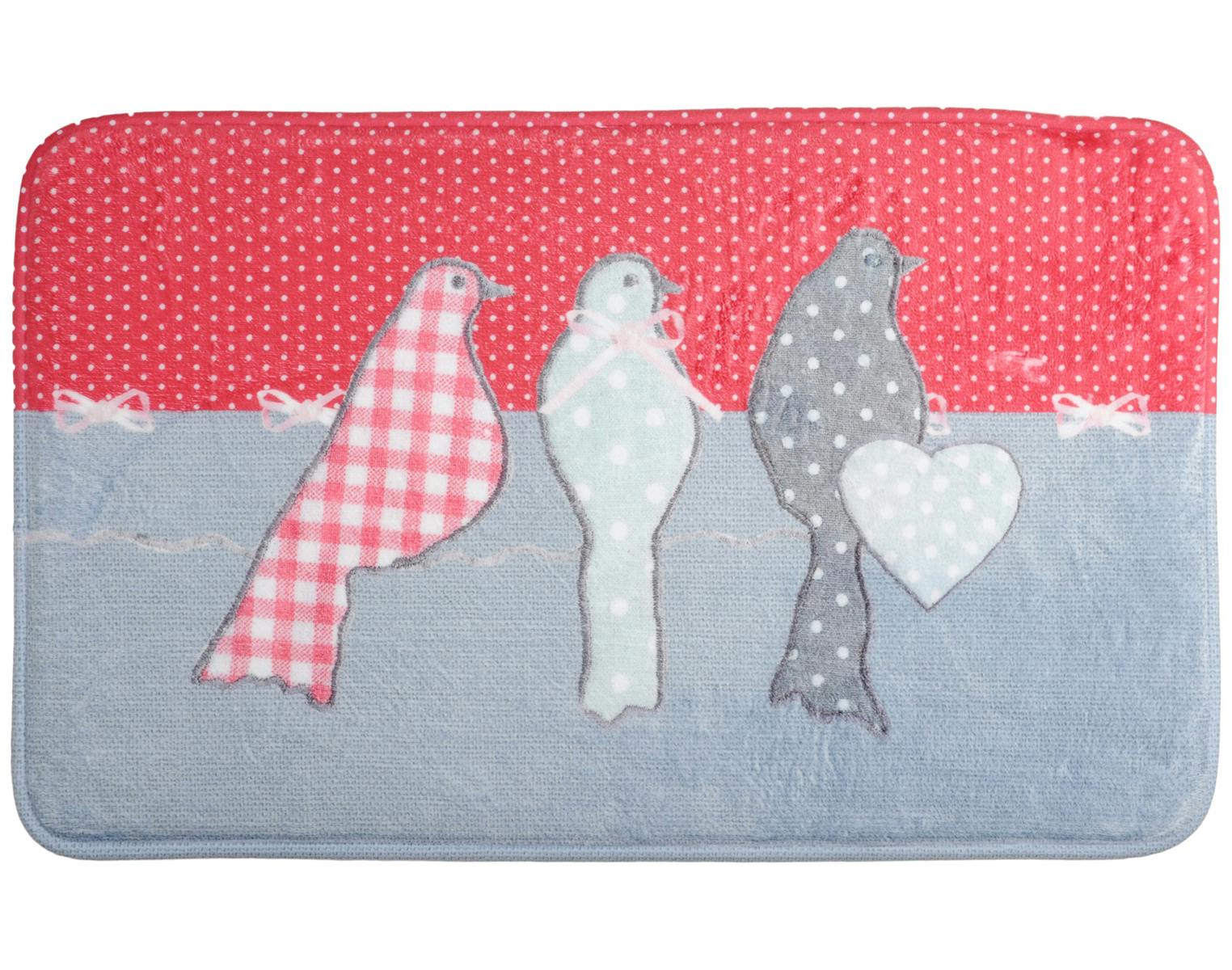 Tapis de sol touché doux Charme gris et fuschia à pois et oiseaux et coeur brodés 45x75cm BAILEY