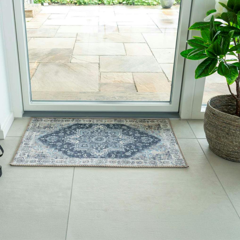 Tapis d'entrée intérieur vintage tons bleus FEZ