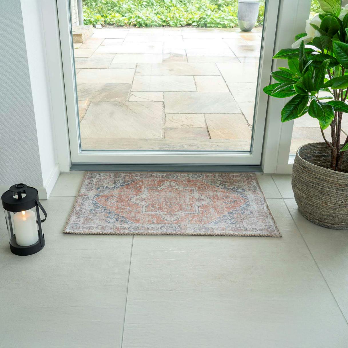 Tapis d'entrée intérieur vintage tons orange et bleu FEZ