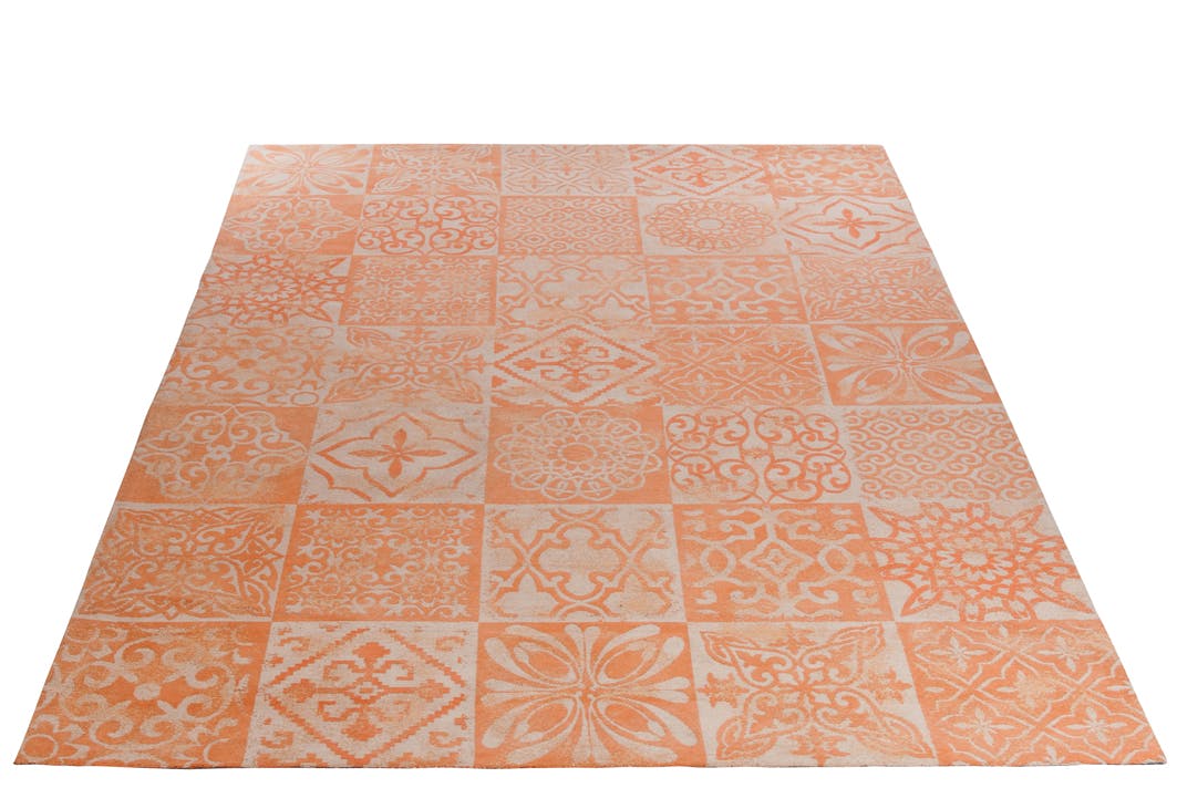 Tapis en coton, tissage chenille et coloris corail, 200x300cm