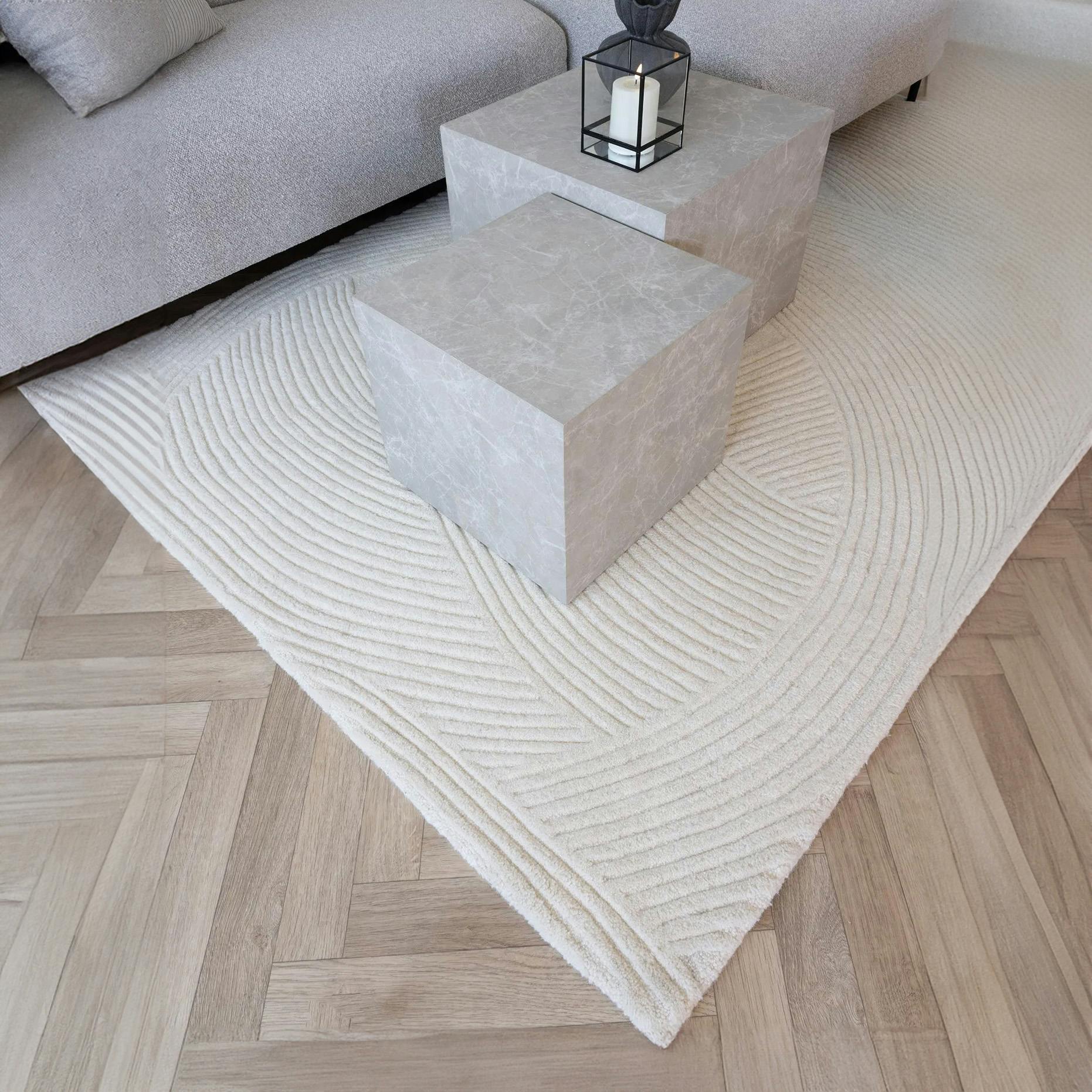 Tapis en laine blanc crème tufté main à motifs contemporains 200x300 cm FEZ