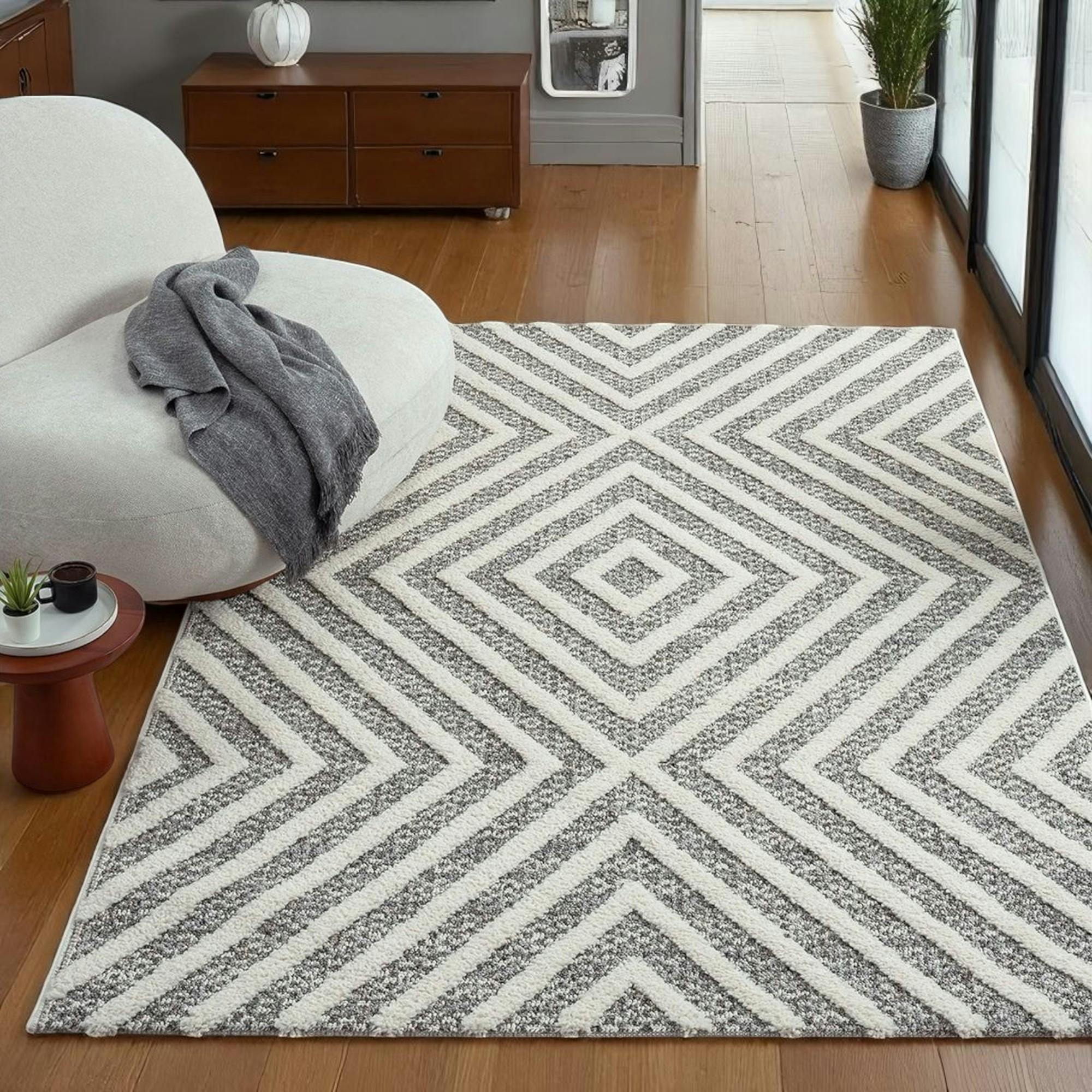 Tapis gris crème – losanges imbriqués, 160x230 cm ISTANBUL