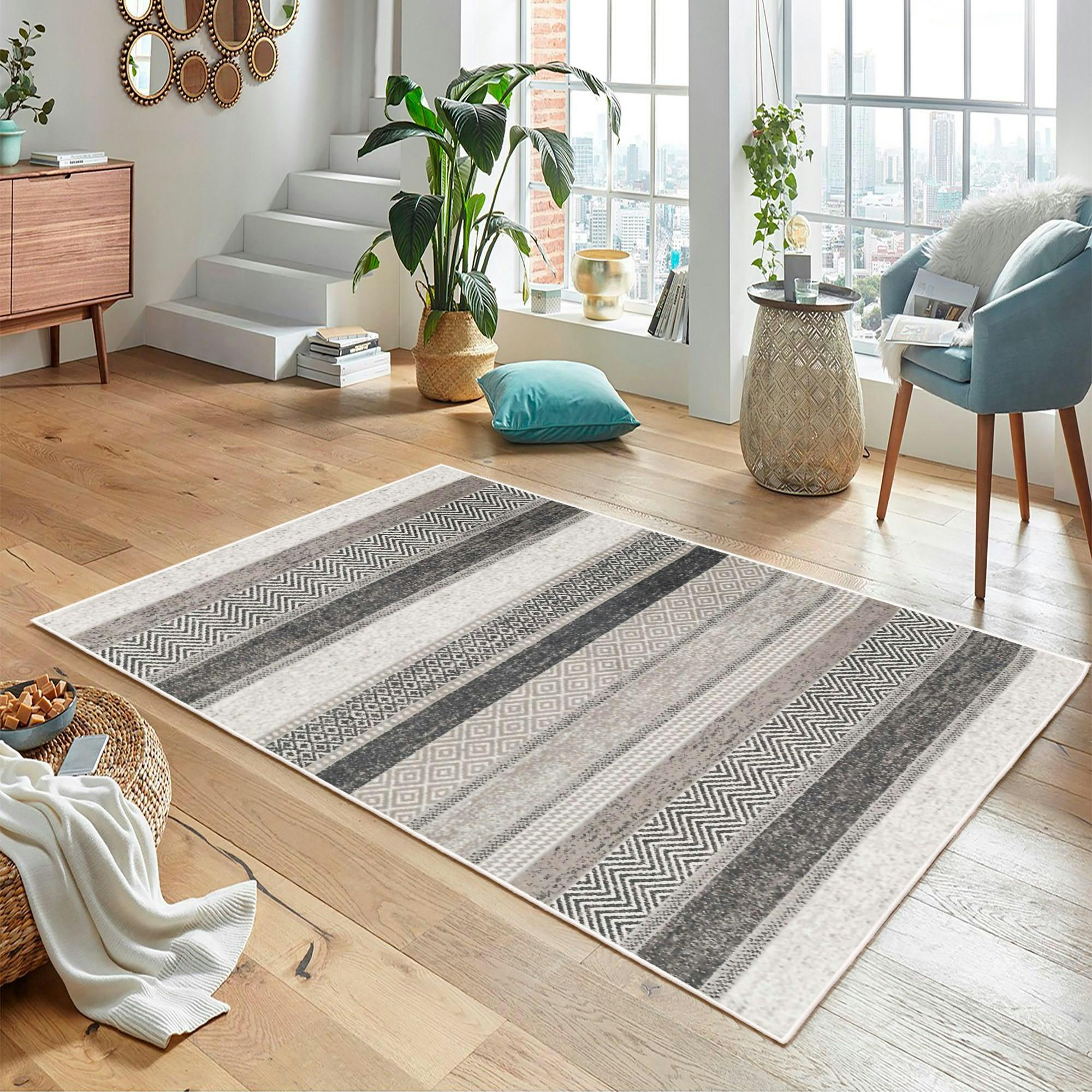 Tapis gris moderne – lignes stylisées, 160x230 cm ISTANBUL