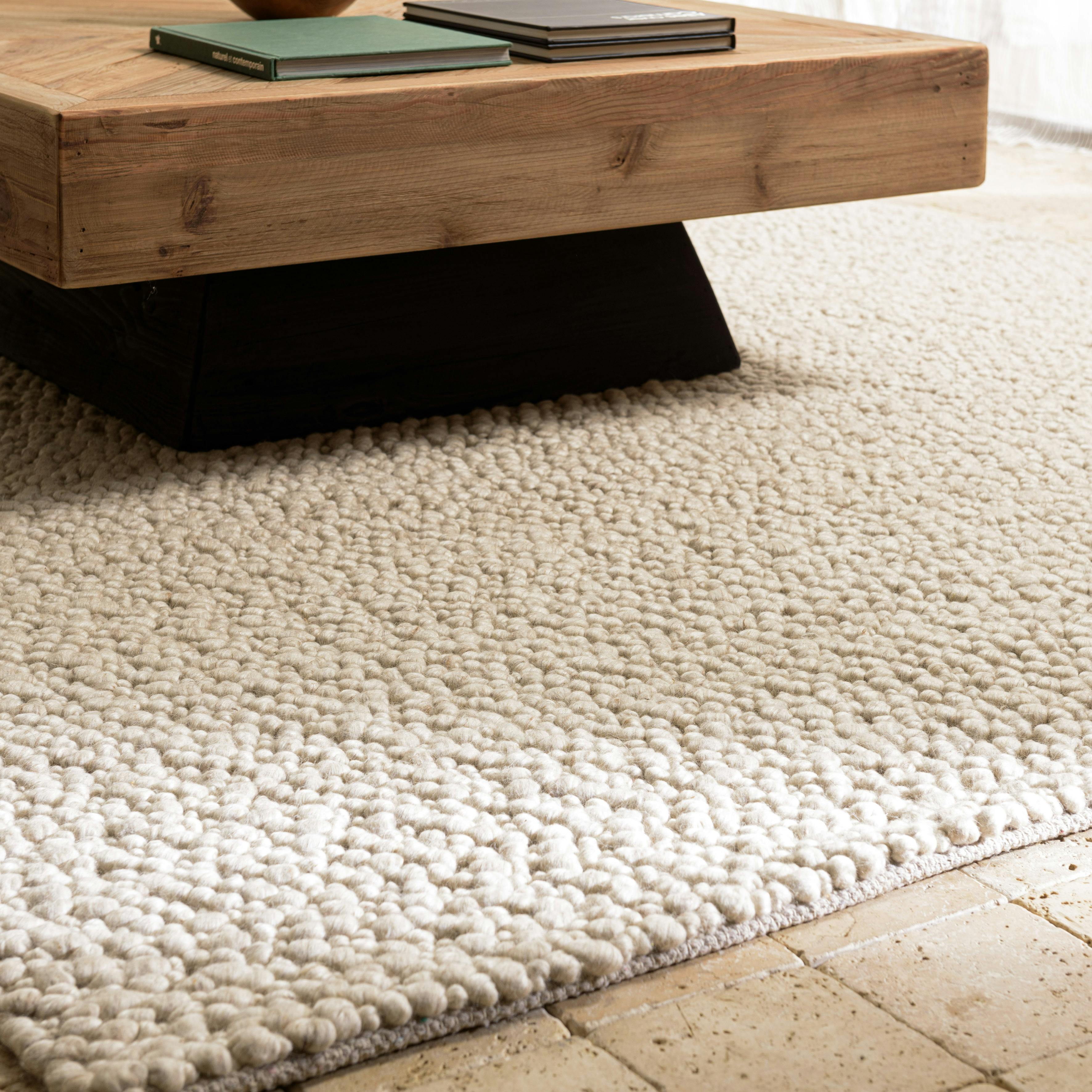 Tapis rectangulaire 160 x 230 cm laine bouclettes beige