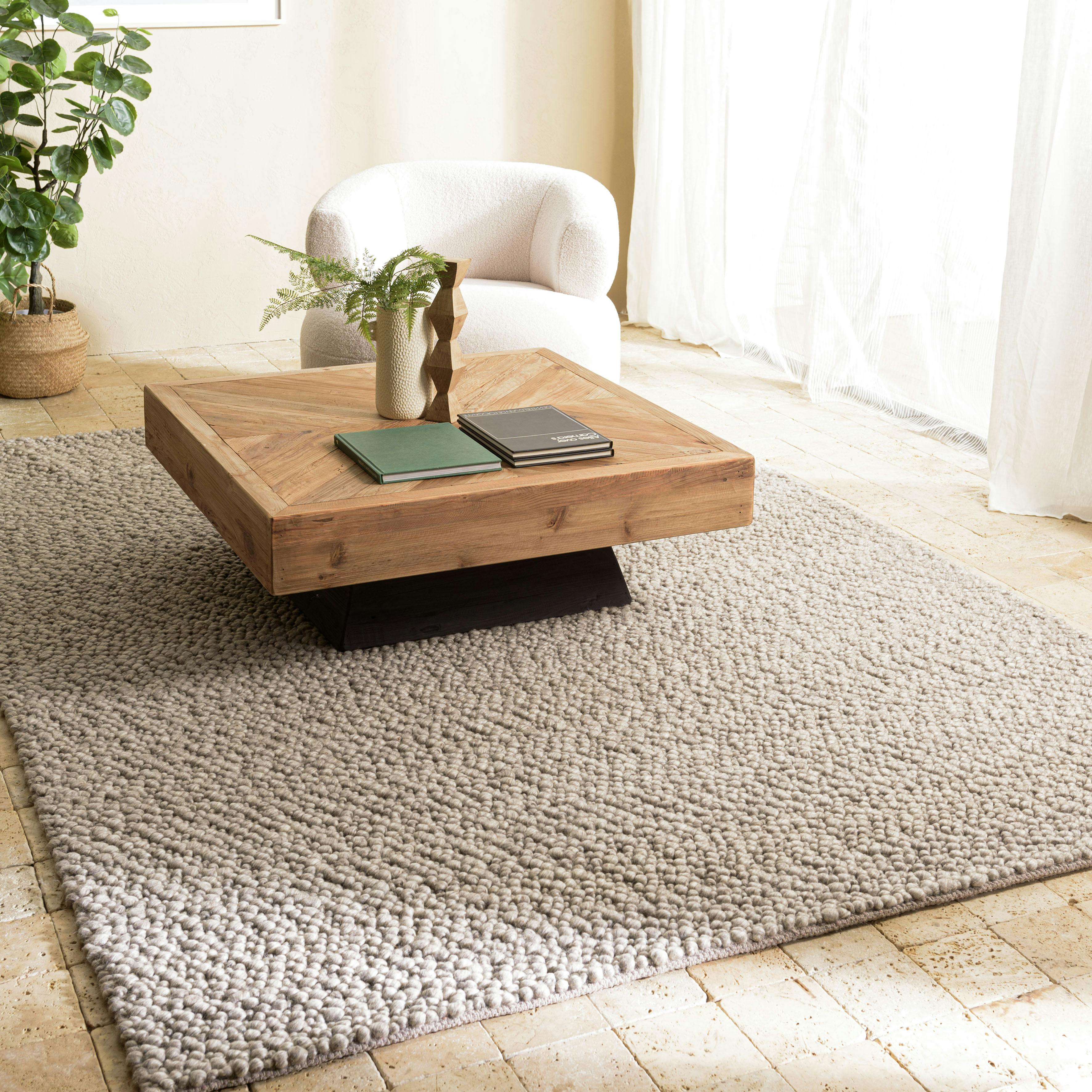 Tapis rectangulaire 160 x 230 cm laine bouclettes taupe