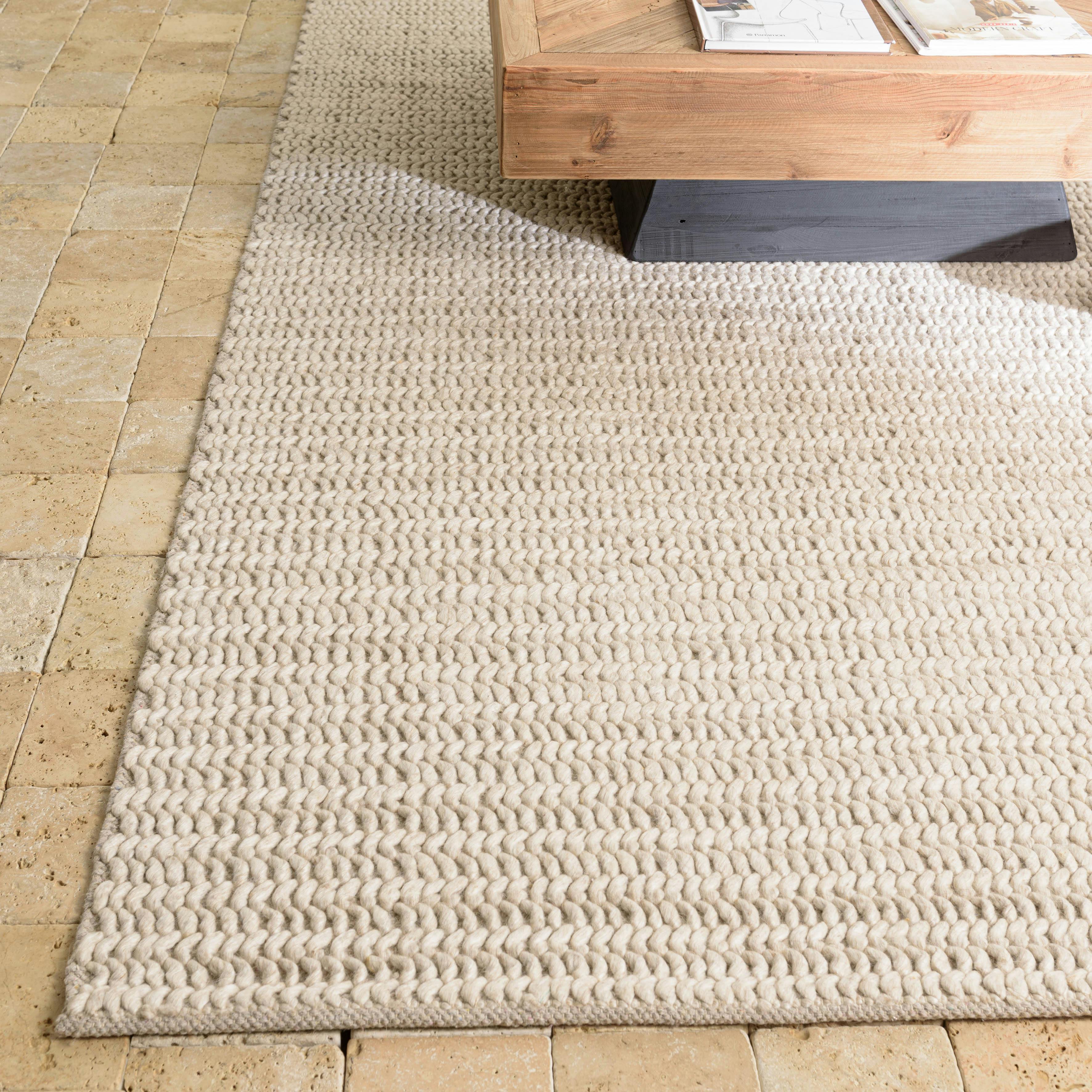 Tapis rectangulaire 160 x 230 cm laine tissée beige