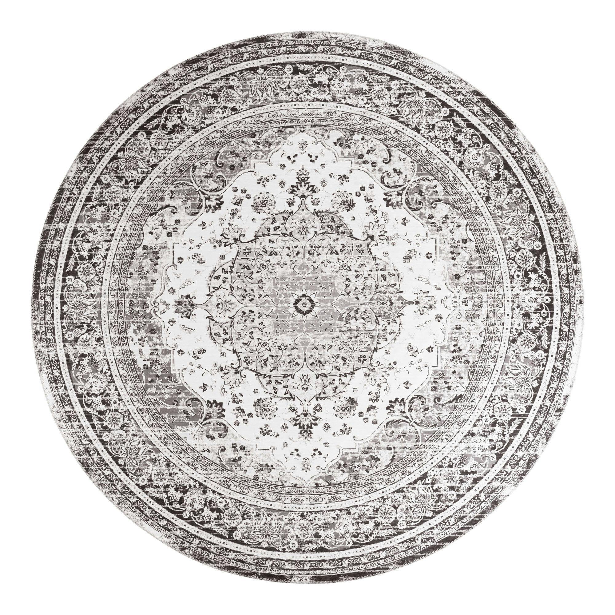 Tapis rond noir et blanc style vintage ø200 cm FEZ