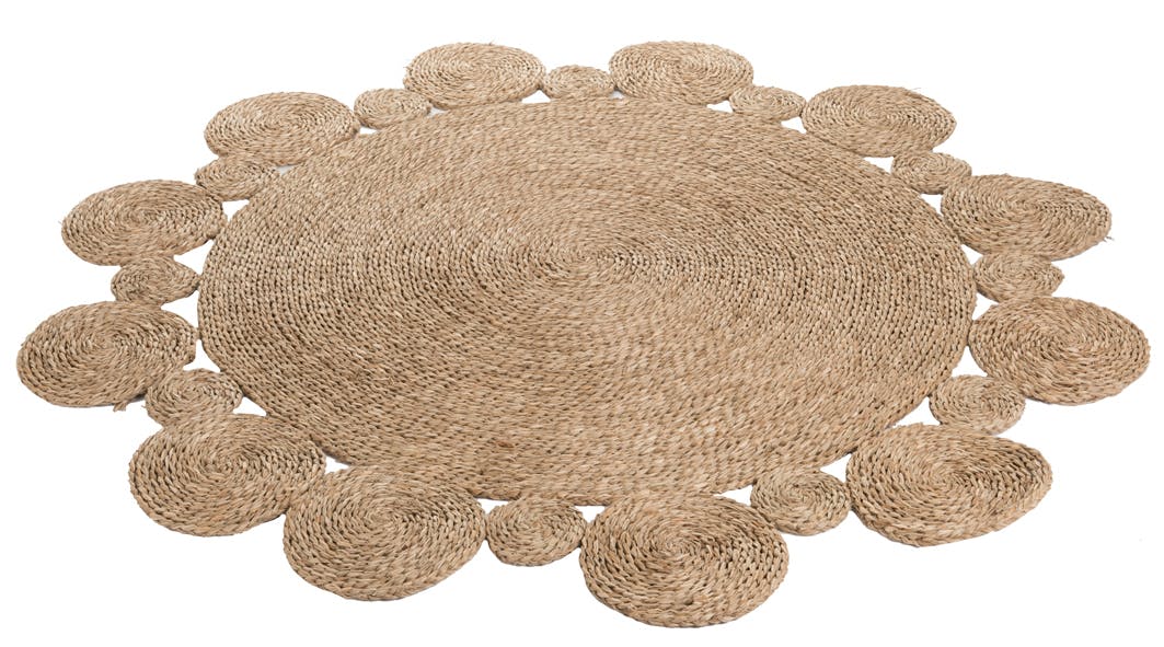 Tapis rond tressé naturel forme soleil 128cm