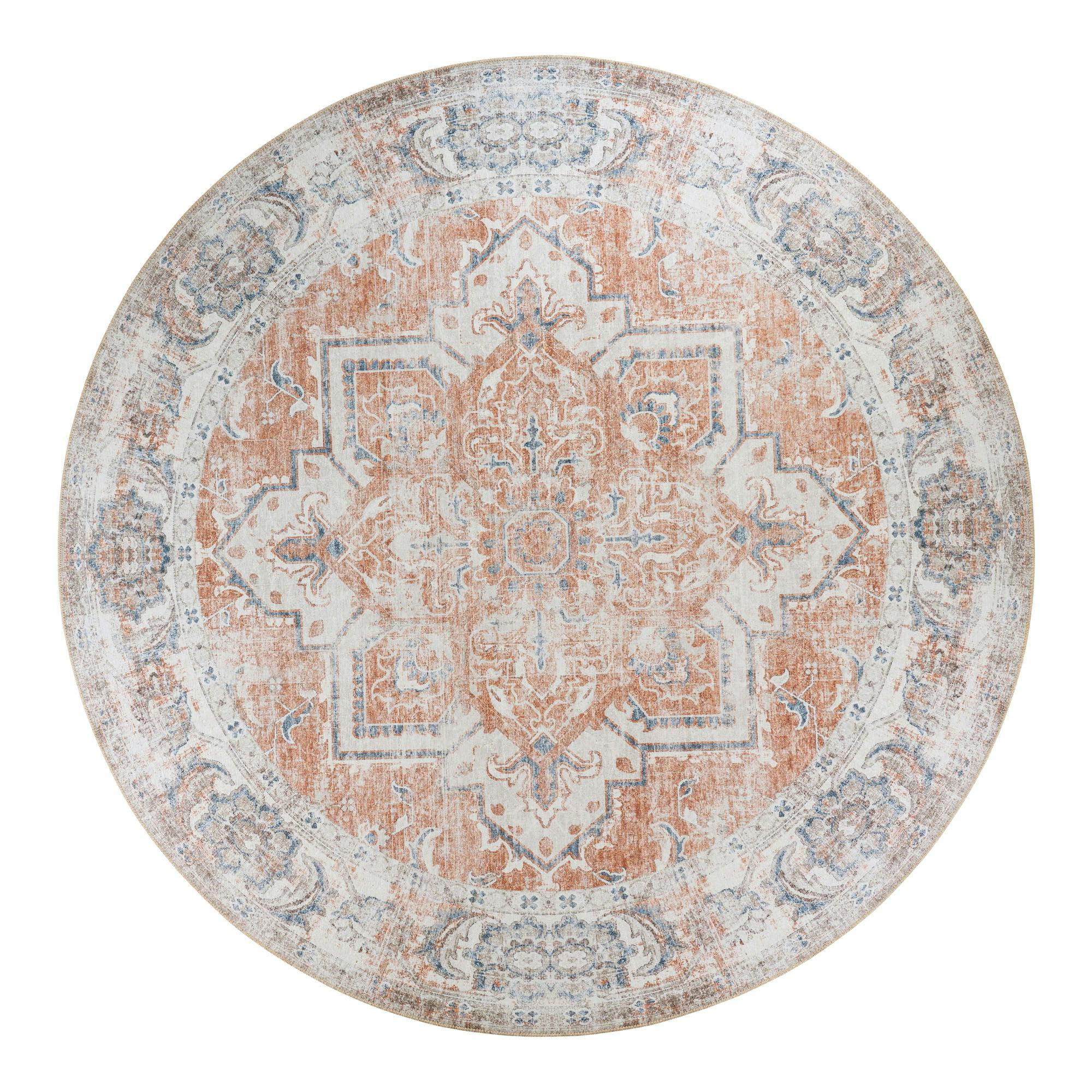 Tapis rond vintage, tons orange et bleu ø200 cm FEZ
