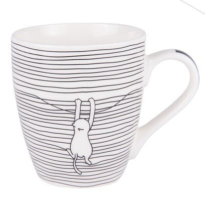 Tasse à anse lignes décor chat qui grimpe