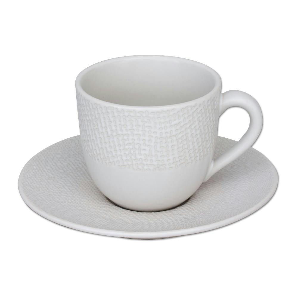 Tasse et sous-tasse grès blanc décor relief petit modèle