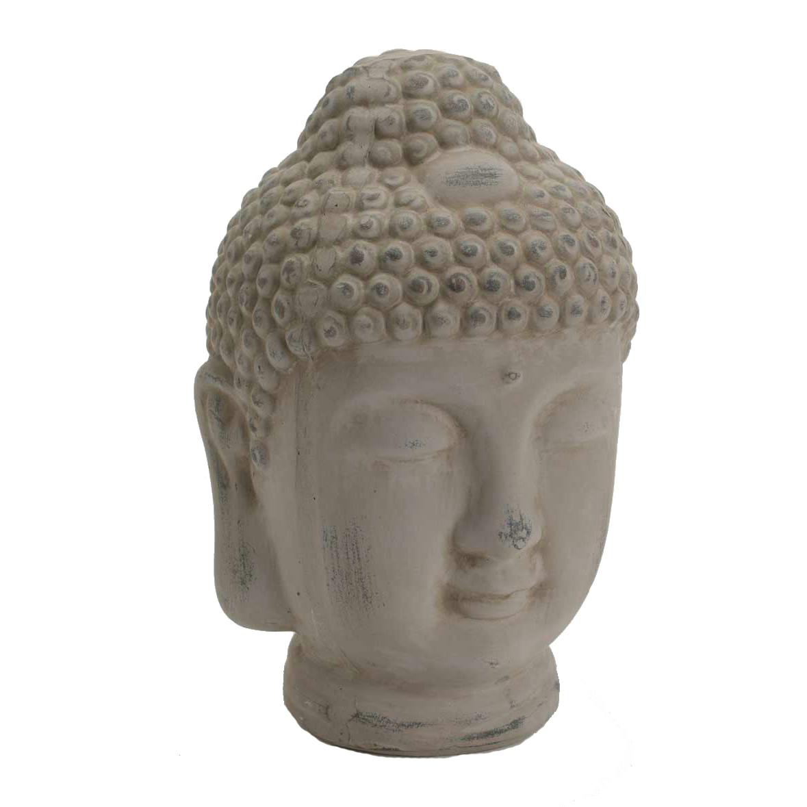 Tête Bouddha terracotta effet pierre vieillie 13x19cm