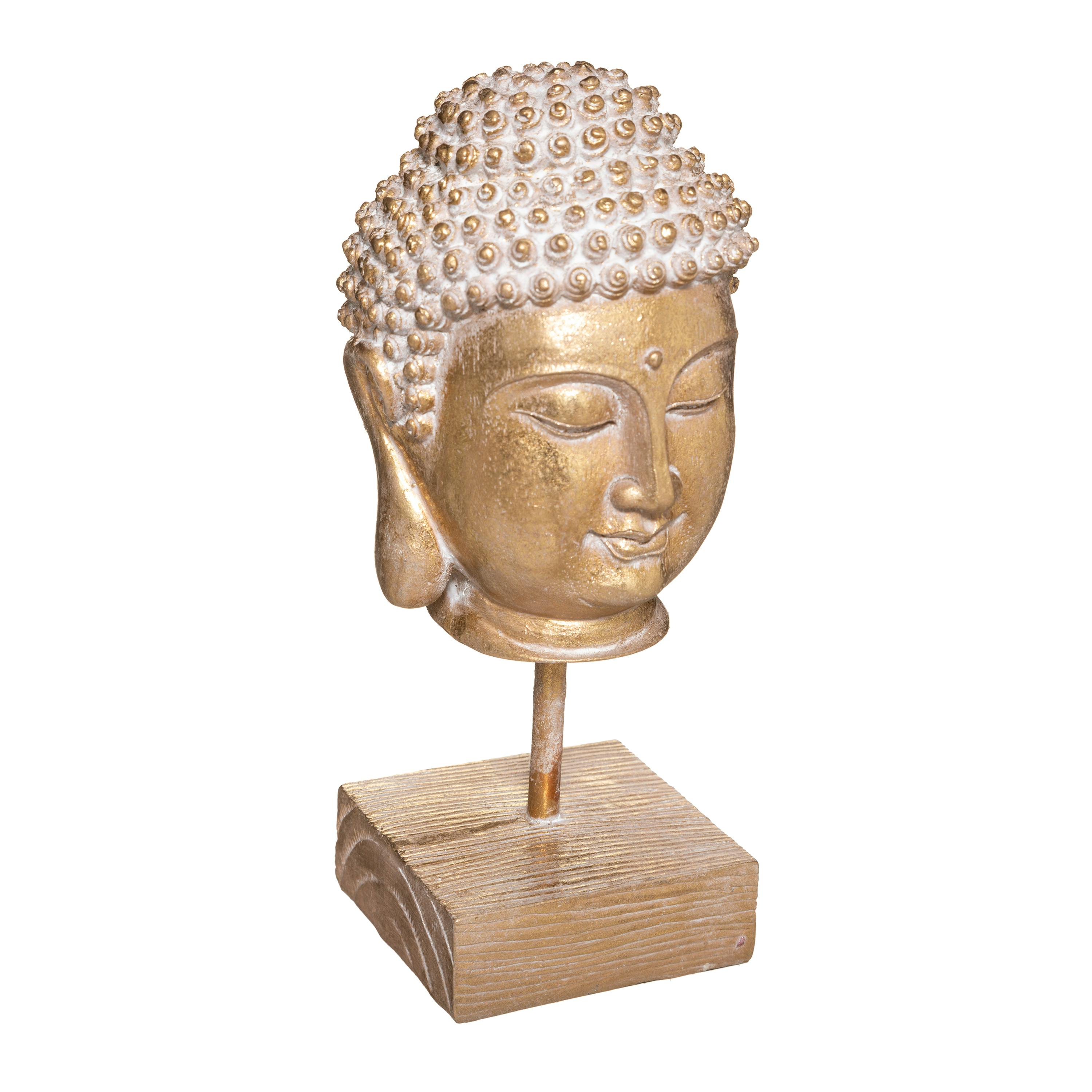 Tête de Bouddha doré sur socle
