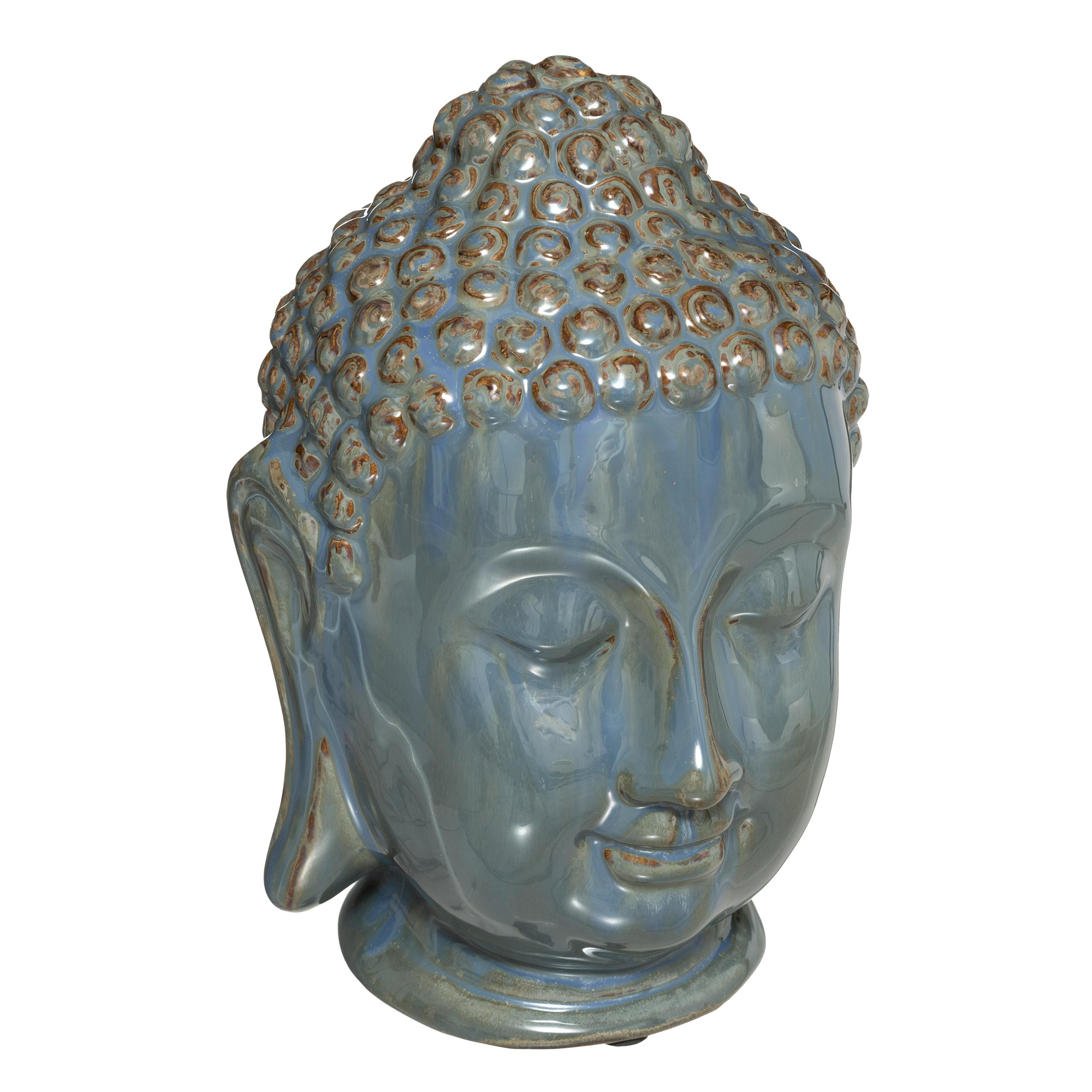 Tête de Bouddha en céramique bleue