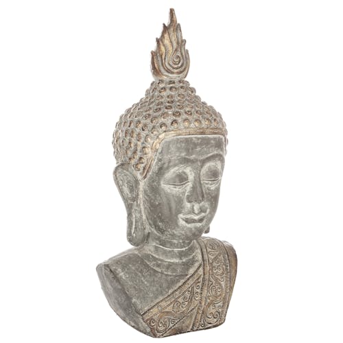 Tête de Bouddha en résine effet pierre vieillie dorée H61cm
