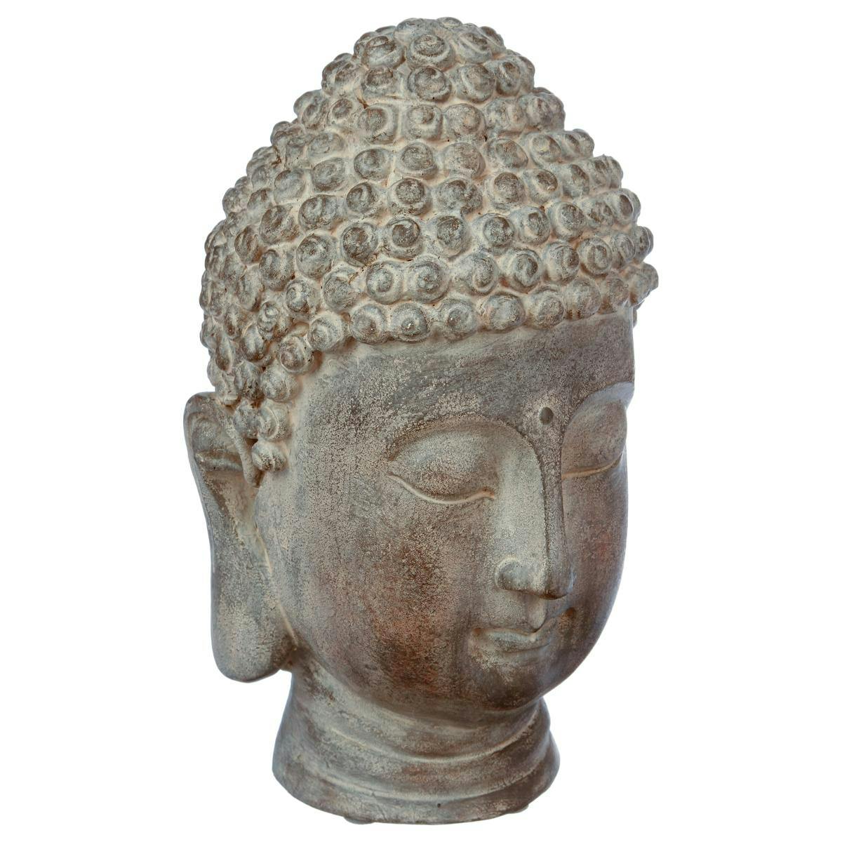 Tête de Bouddha en résine façon pierre 14x14xH25cm