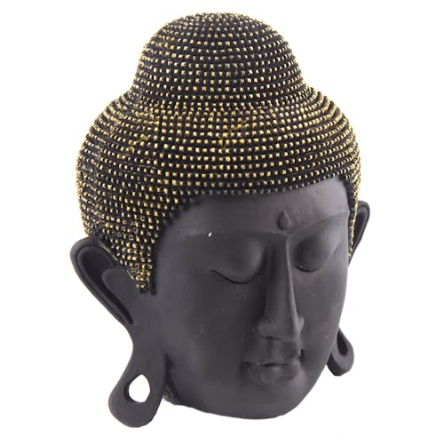 Tête de Bouddha en résine noire et doré H17cm