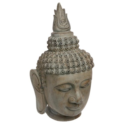 Tête de bouddha grise aspect vieilli façon pierre 35x35xH65cm