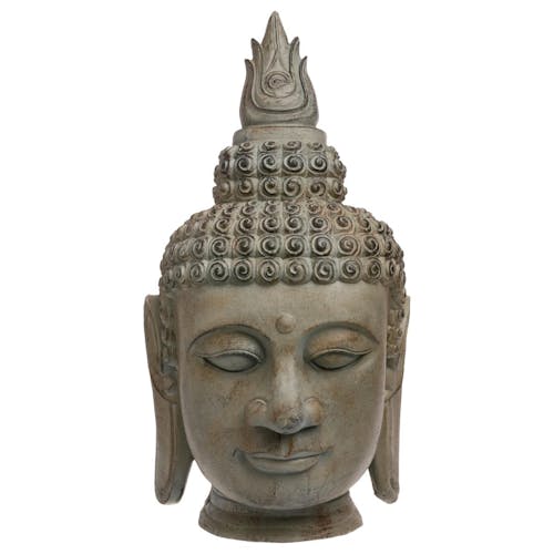 Tête de bouddha grise aspect vieilli façon pierre 35x35xH65cm