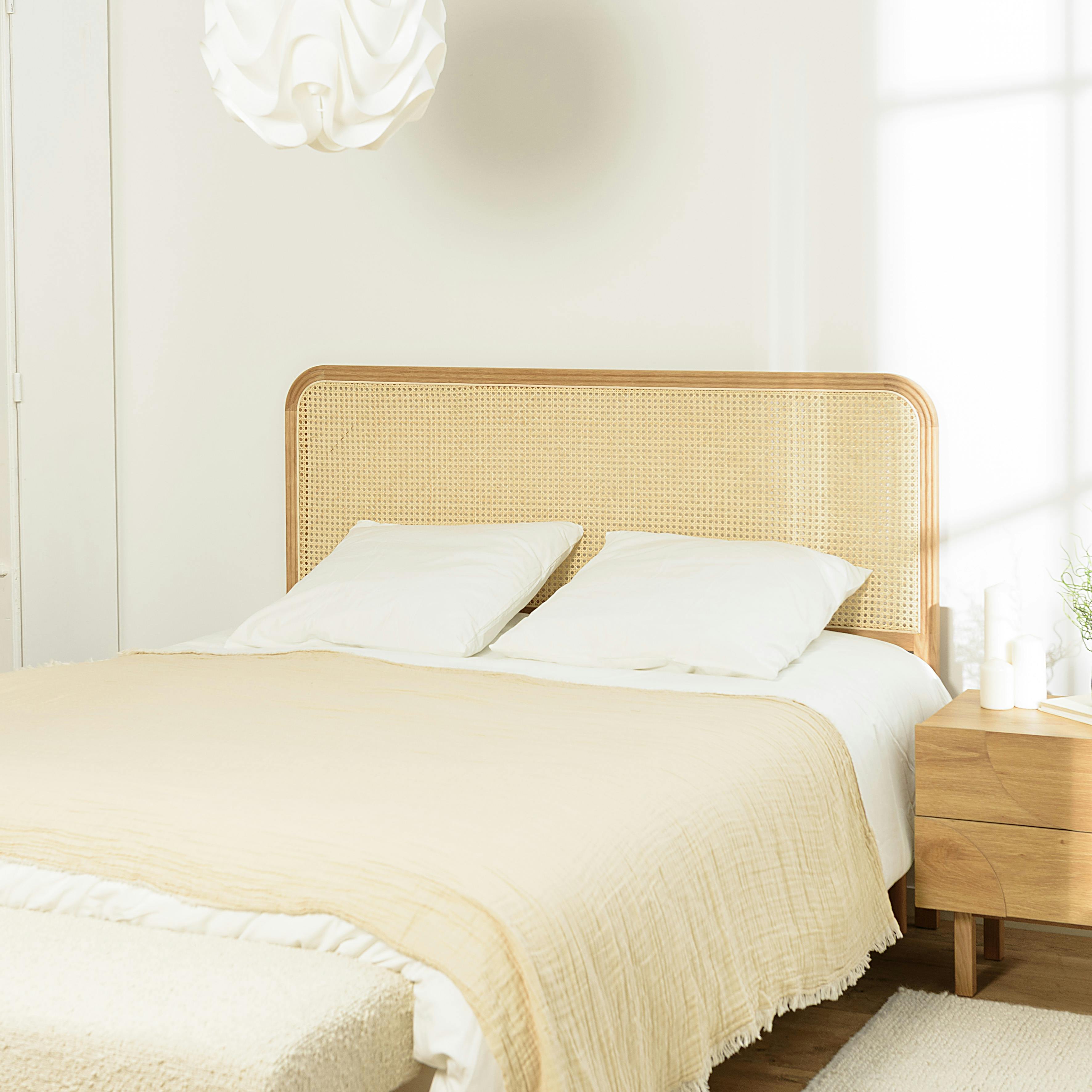 Tête de lit 140/160 bois et rotin bords arrondis AMSTERDAM