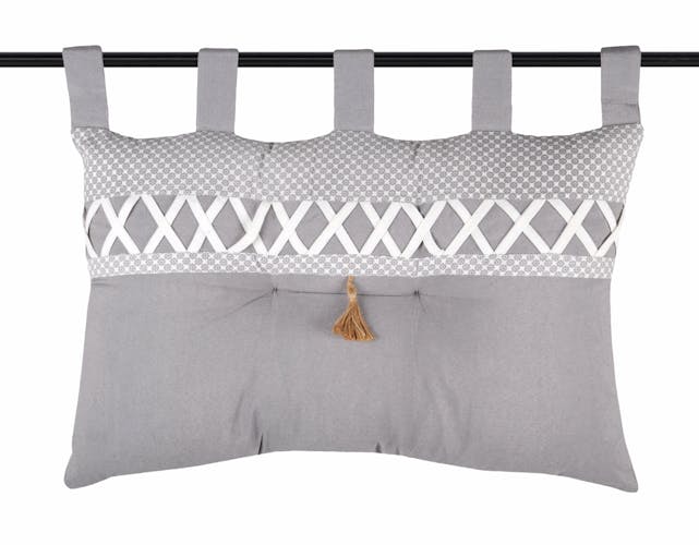Tête de lit gris et blanc à motifs et bande croisillons blanc 45x70cm NELIA