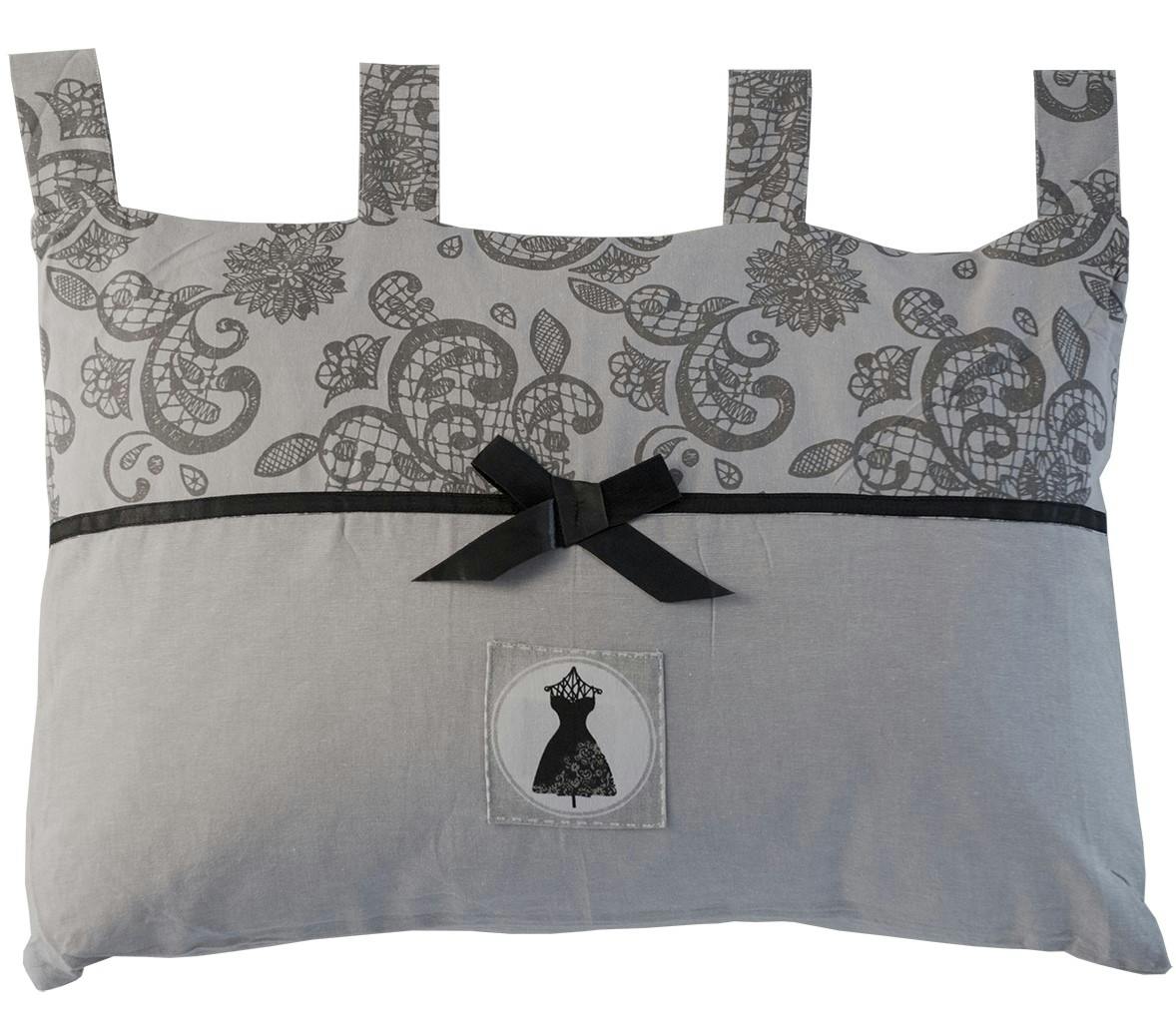 Tête de lit grise avec bande imprimée arabesques BLACK DRESS 45x70cm