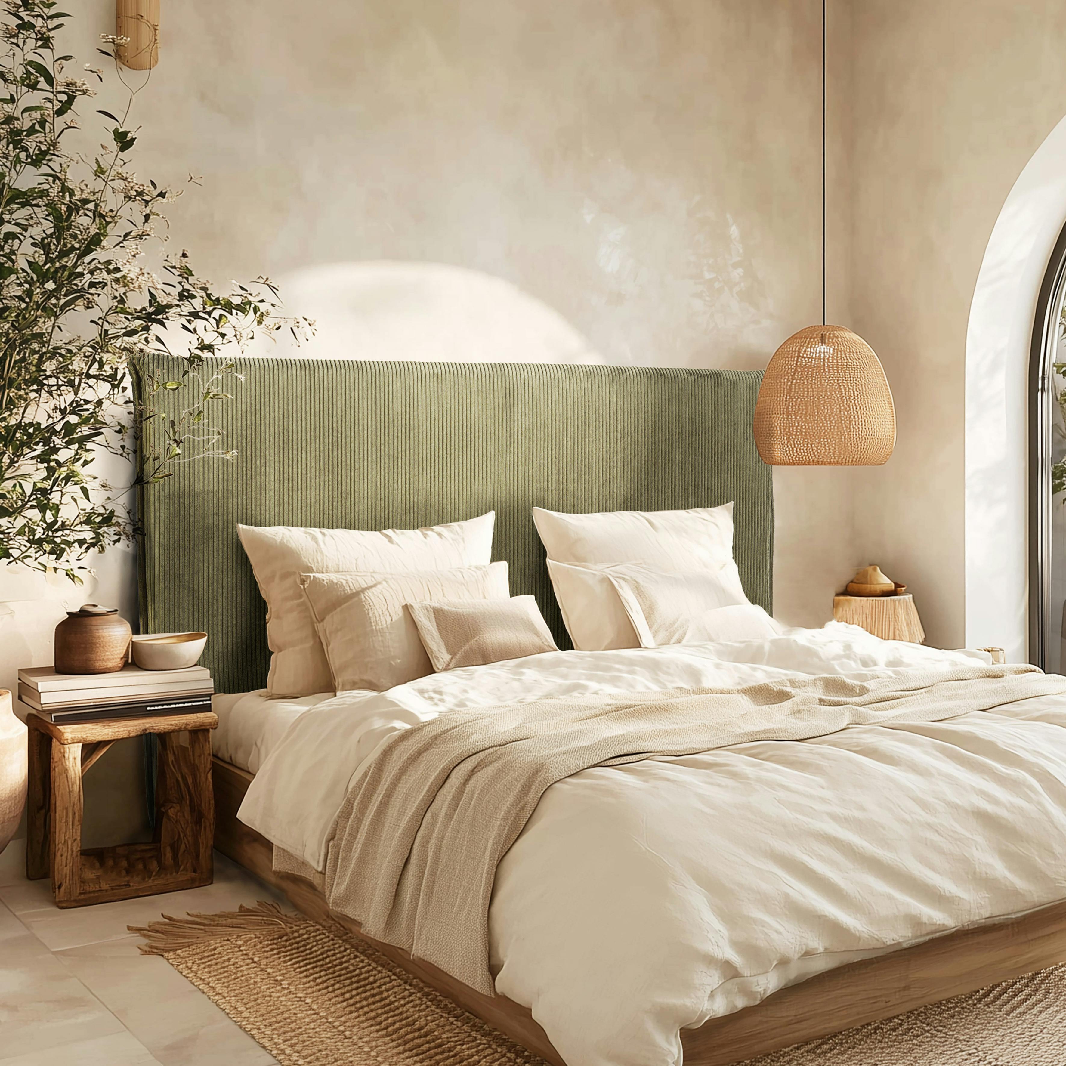 Tête de lit rembourrée pour lits 140/160cm velours côtelé vert RIVANA