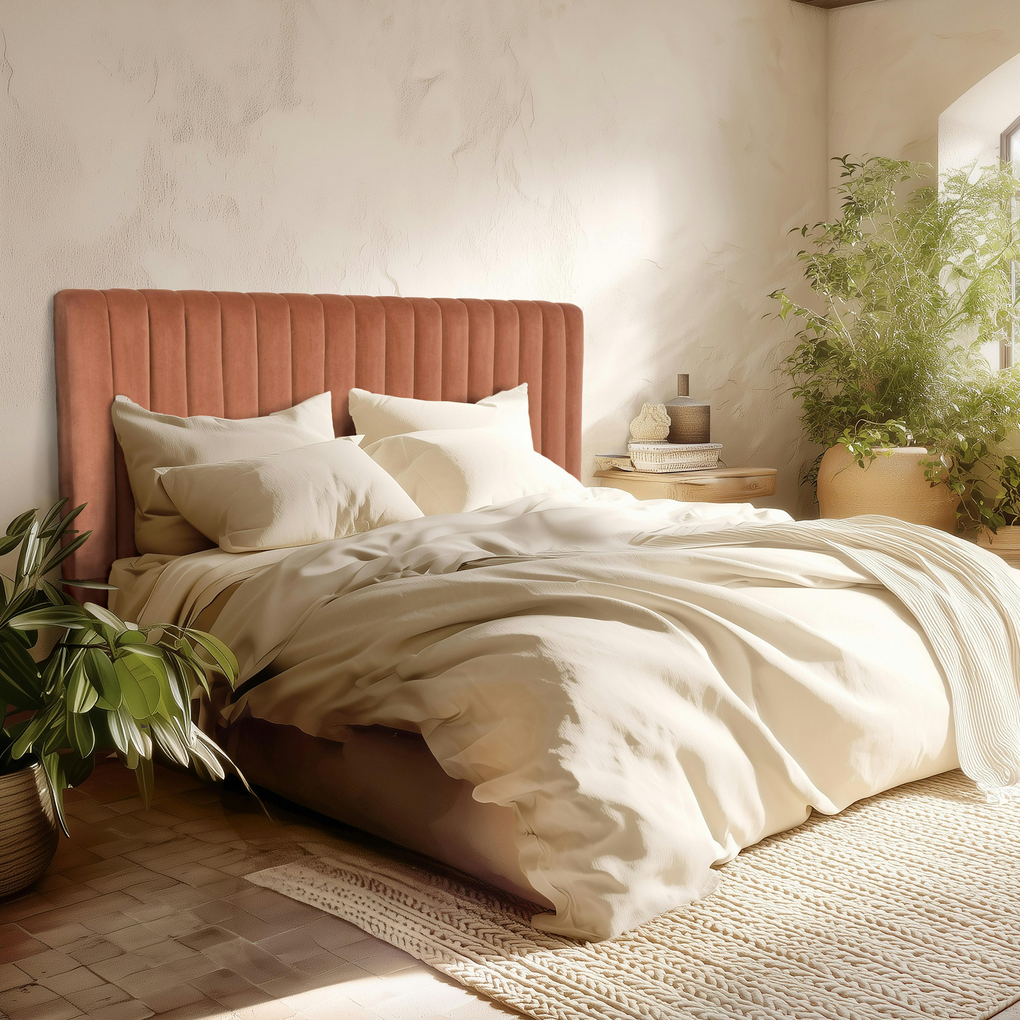 Tête de lit rembourrée pour lits 140/160cm velours orange RIVANA