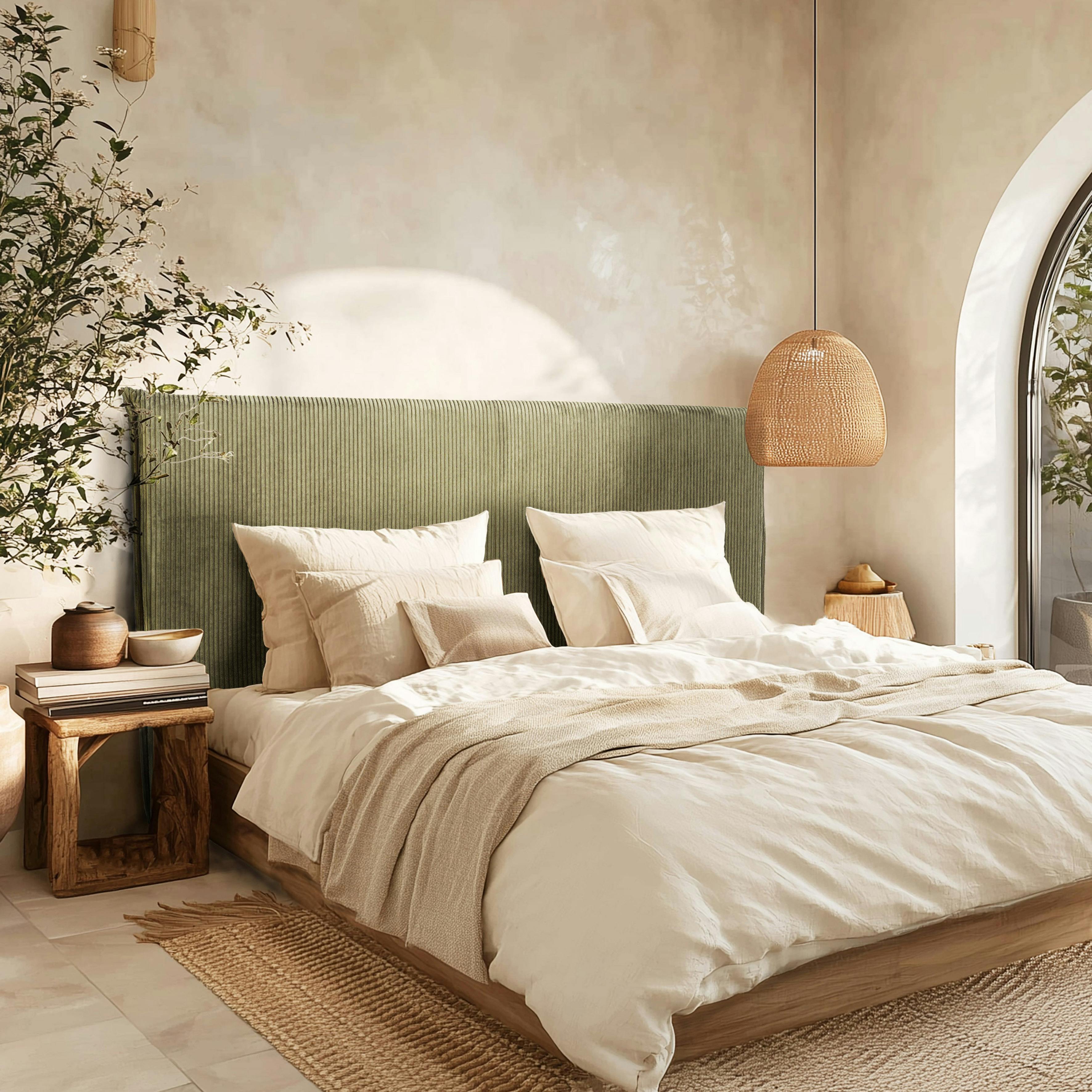 Tête de lit rembourrée pour lits 160/180cm velours côtelé vert RIVANA