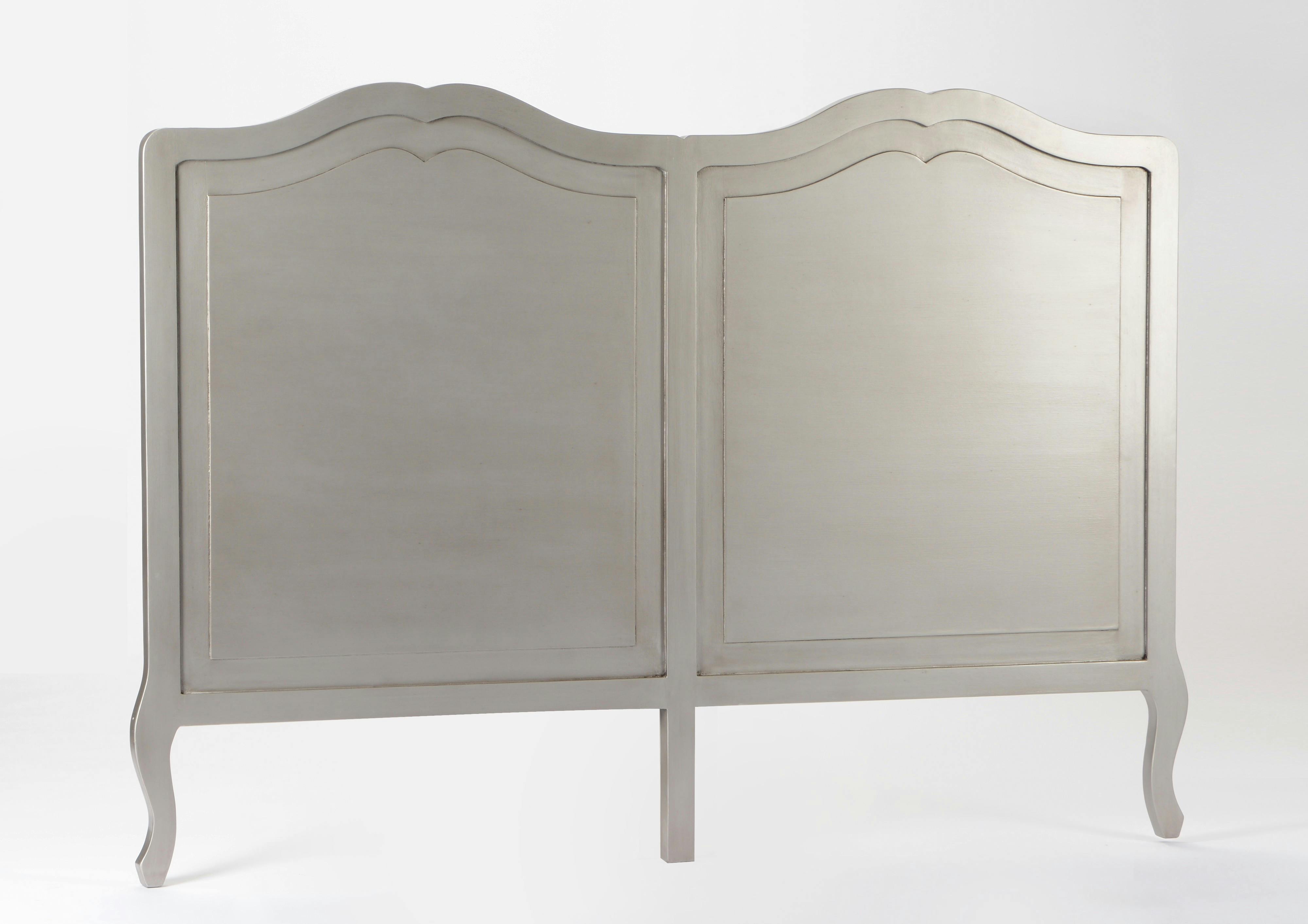 Tête de lit romantique en bois patiné argenté MERVEILLE L180XH125cm AMADEUS