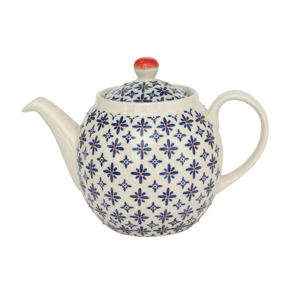 Théière 1L céramique blanc à motifs coloris bleu et orange USHUAIA