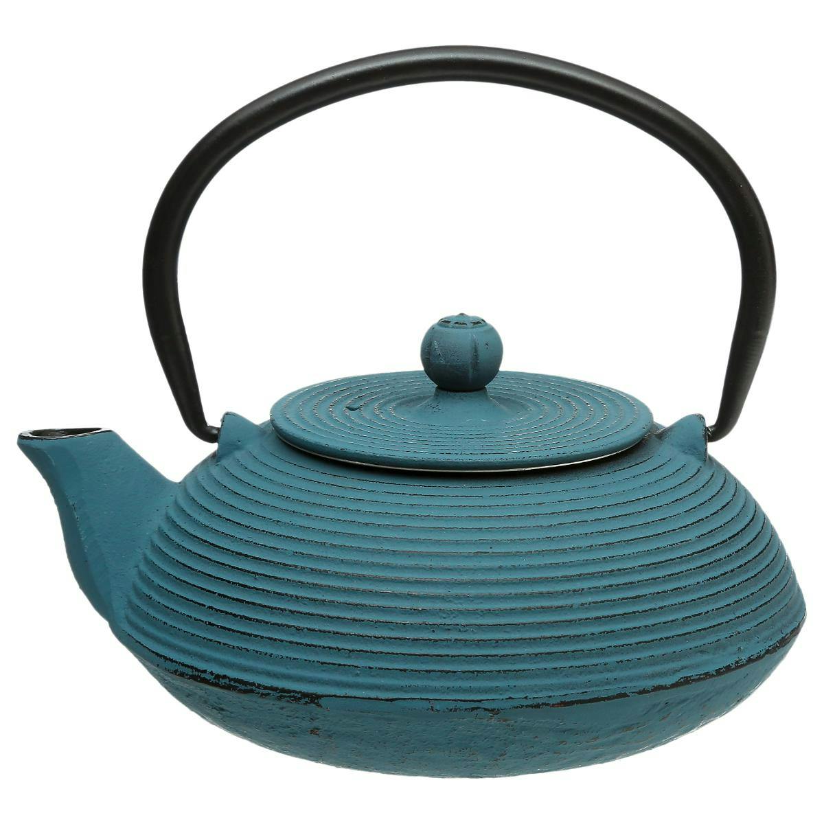 Théière plate  0,6L en Fonte bleue avec filtre