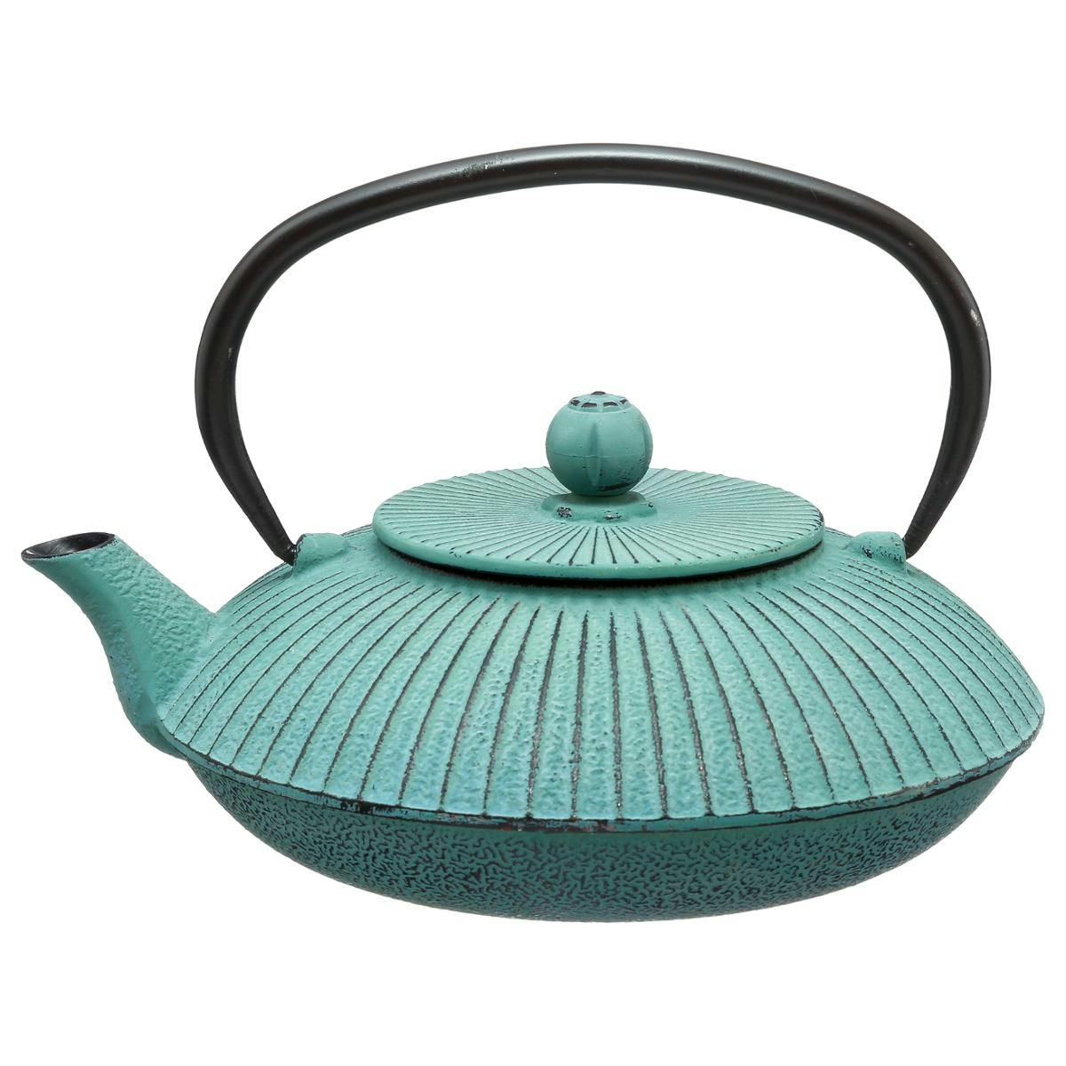 Théière plate 0,8L en Fonte bleue avec filtre