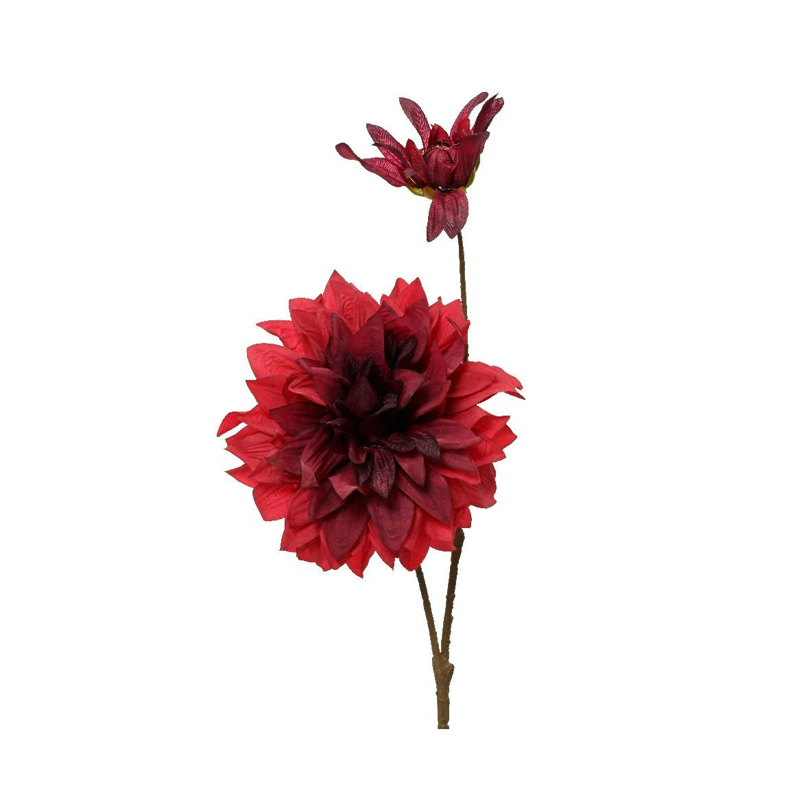 Tige 2 fleurs Dahlia rouge en polyester 68 cm