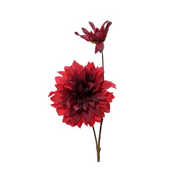  Tige 2 fleurs Dahlia rouge en polyester 68 cm